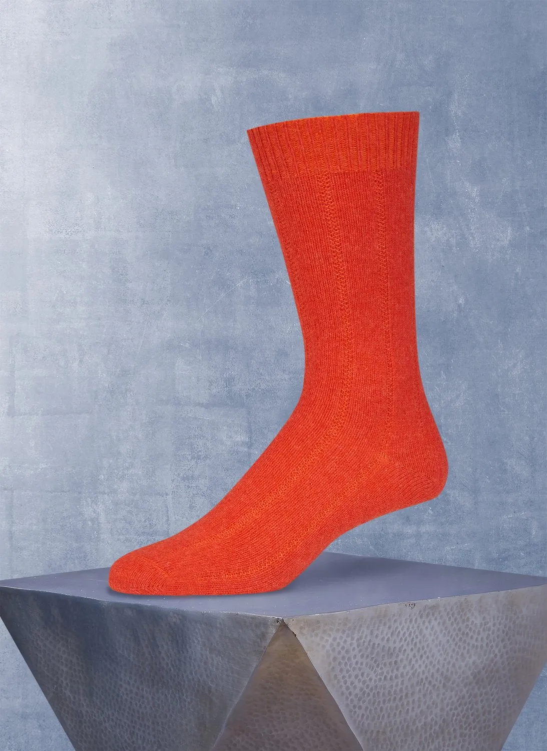 75% Cashmere Rib Sock in Garnet Orange