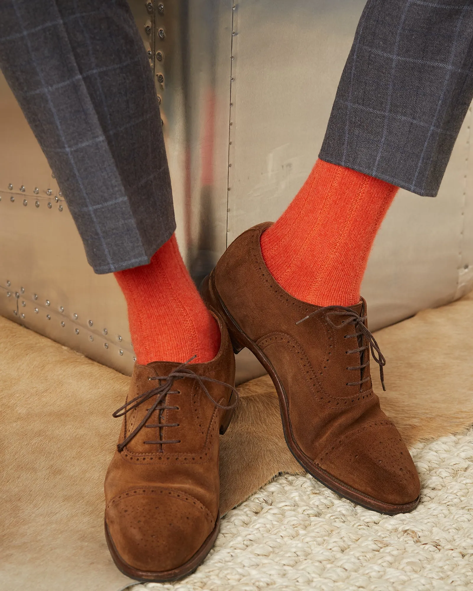 75% Cashmere Rib Sock in Garnet Orange