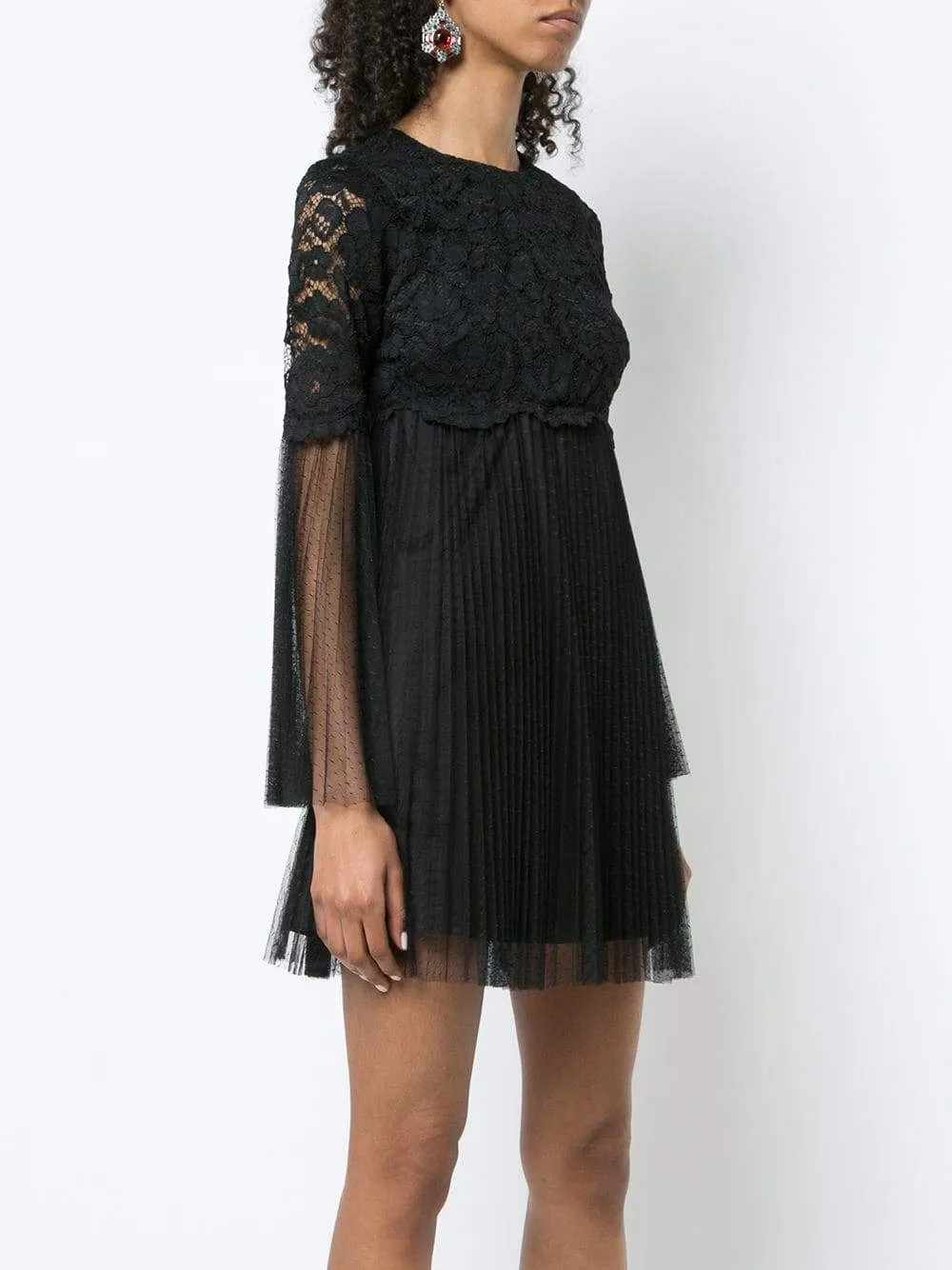 Aidan Mattox - MN1E202454 Floral Lace Long Sleeve Pleated A-line Dress
