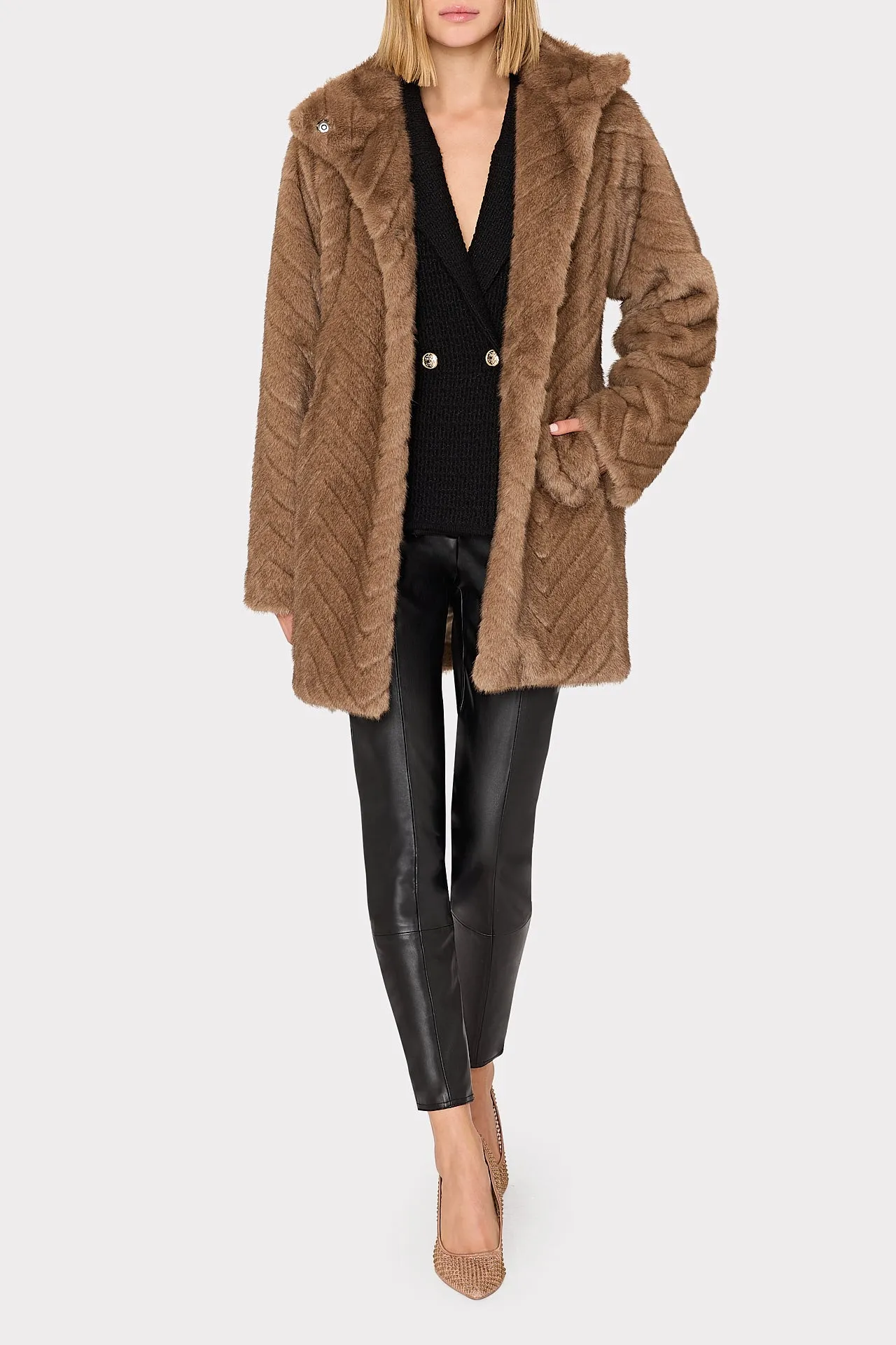 Amia Chevron Faux Fur Coat