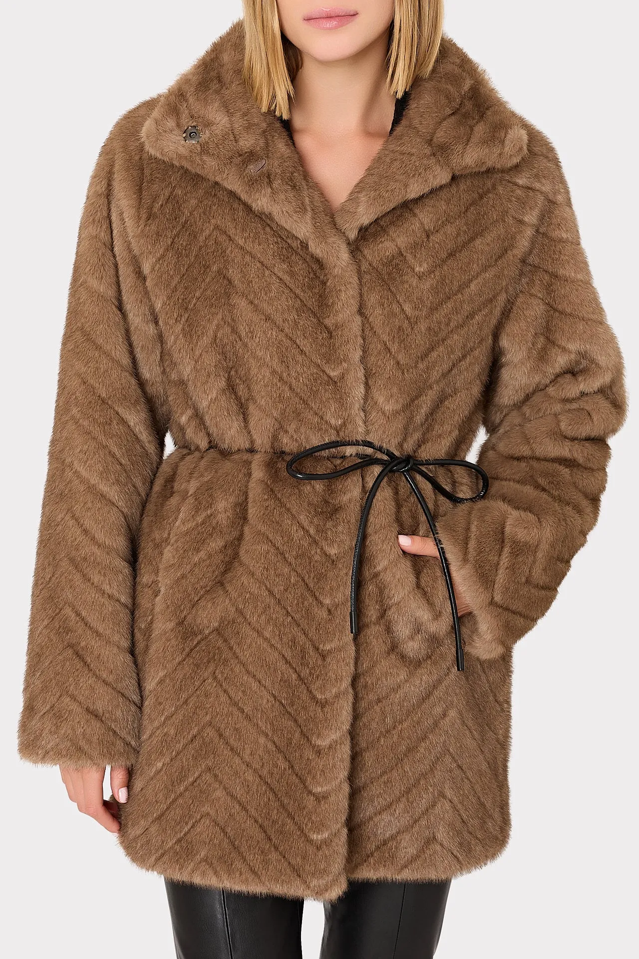 Amia Chevron Faux Fur Coat
