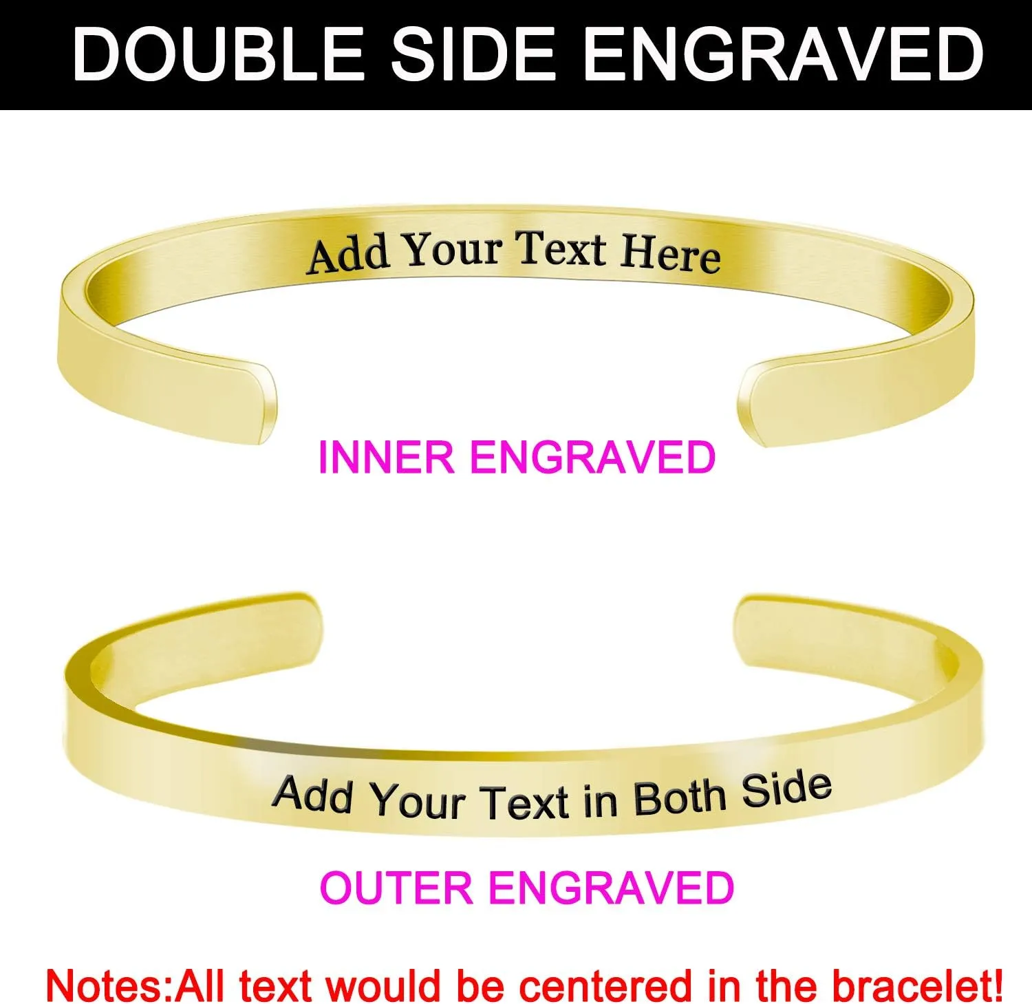 Amlion Personalized Bracelets for Women,Engraved Custom Bracelets Cuff Inspirational Personalized Gifts for Women Girls-Double Side Engraved