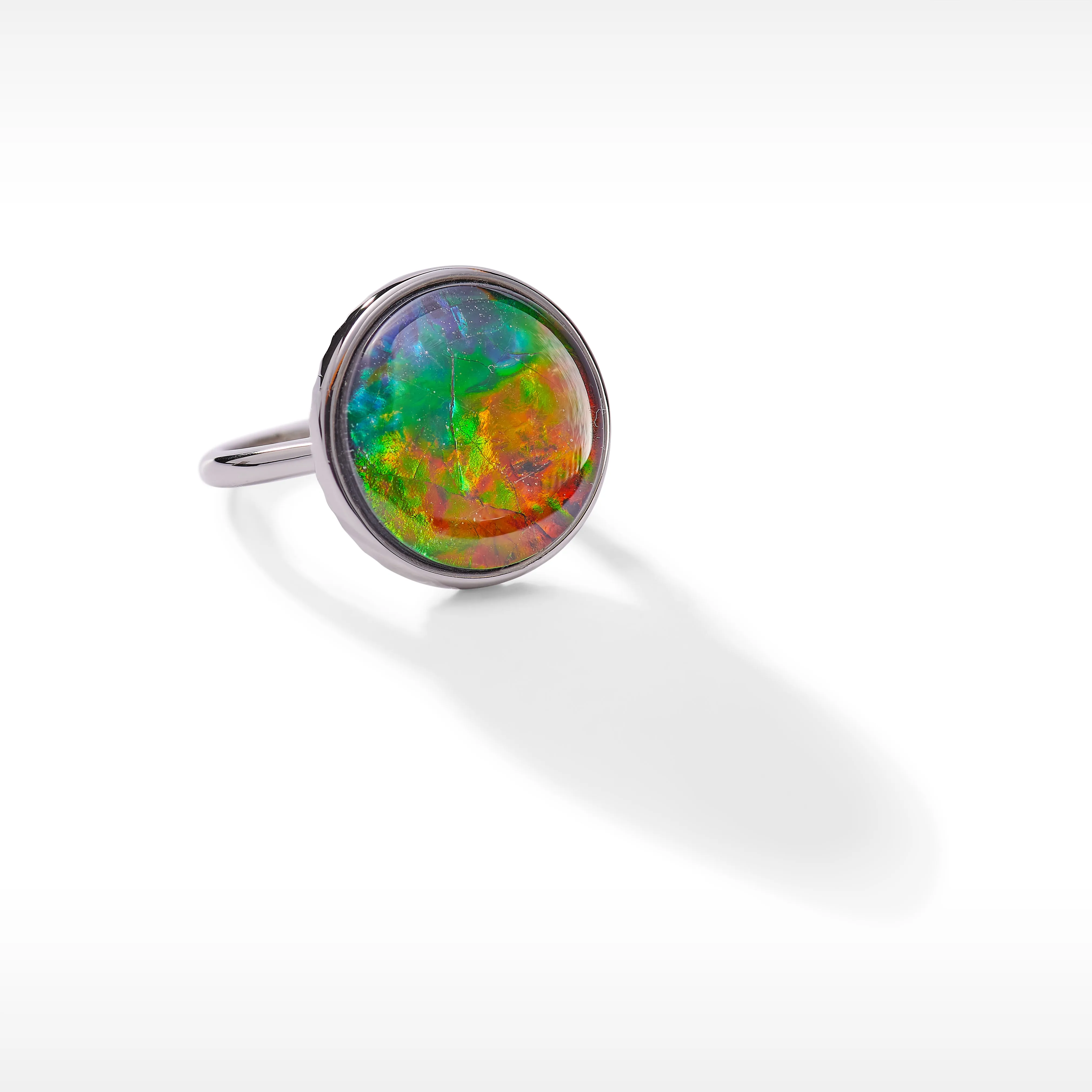 Ammolite Ring Sterling Silver ORIGINS Round Ammolite Ring