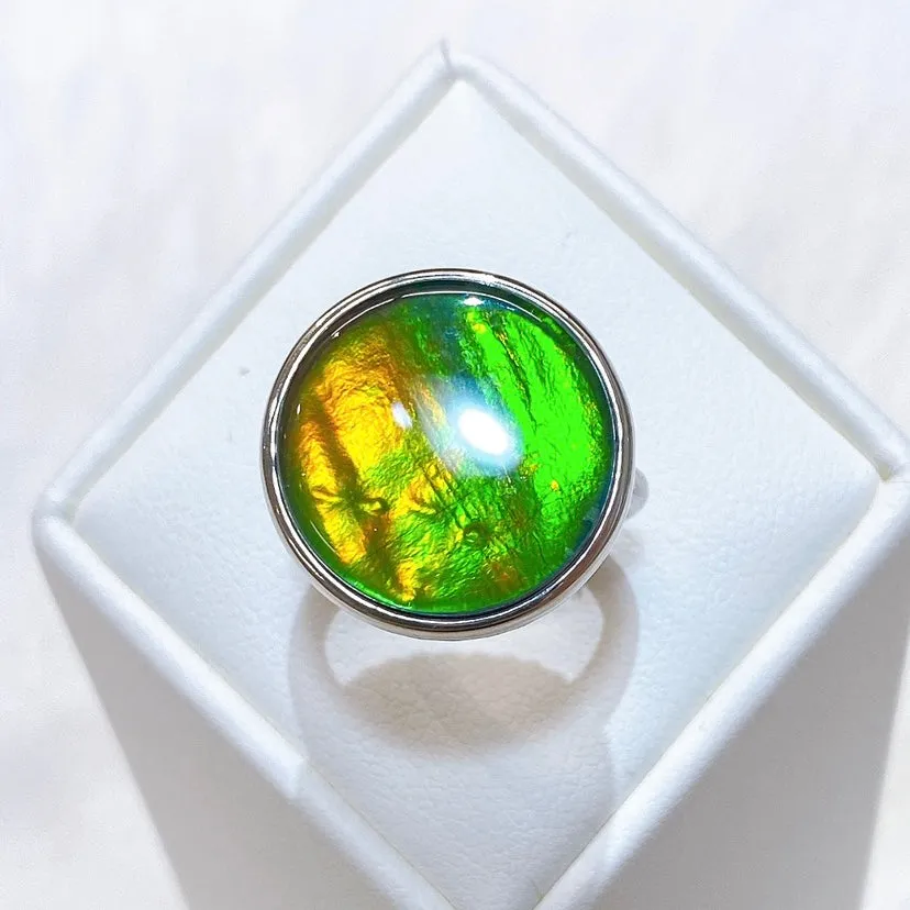 Ammolite Ring Sterling Silver ORIGINS Round Ammolite Ring