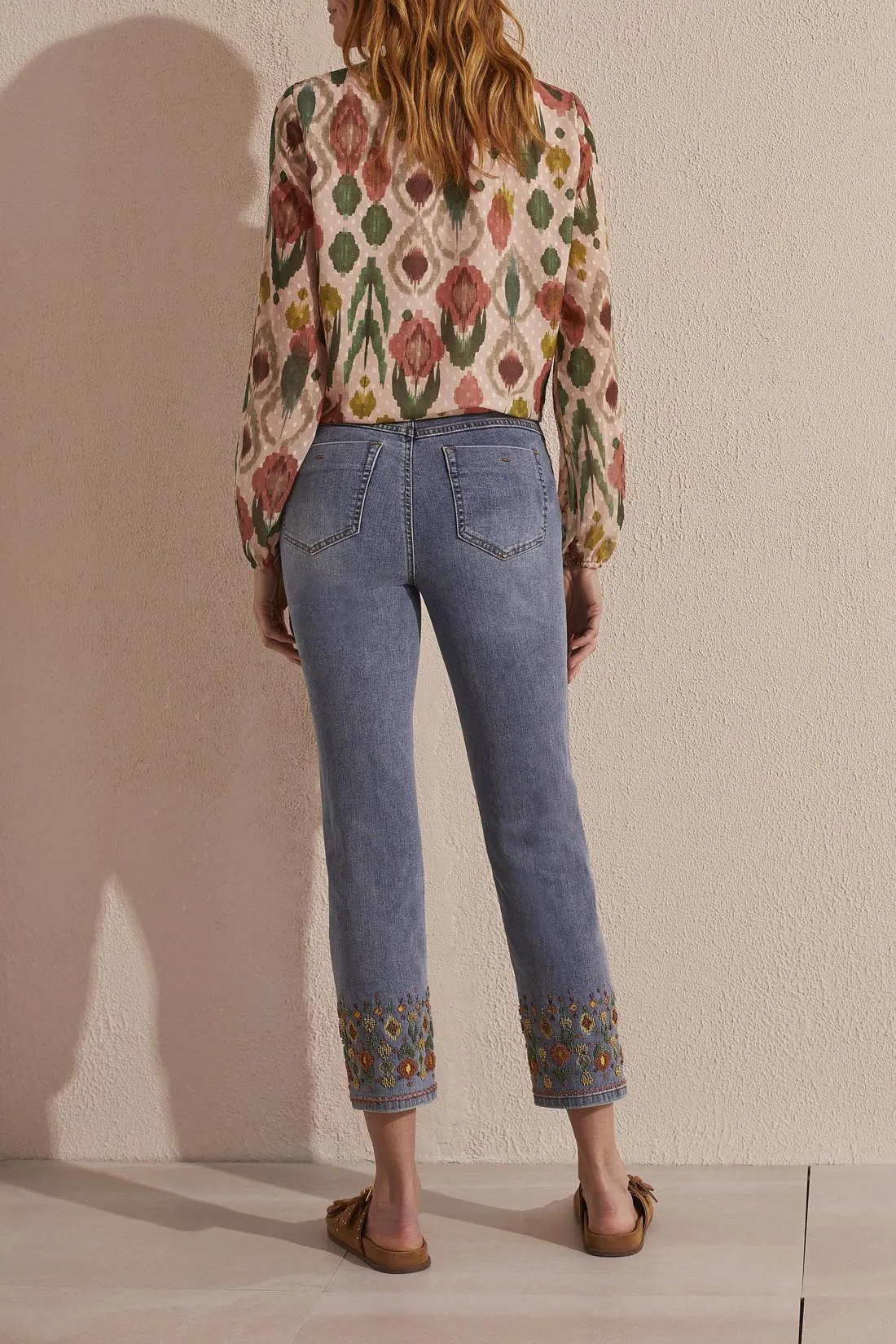 Audrey Pull On Straight Ankle Jeans With Beading