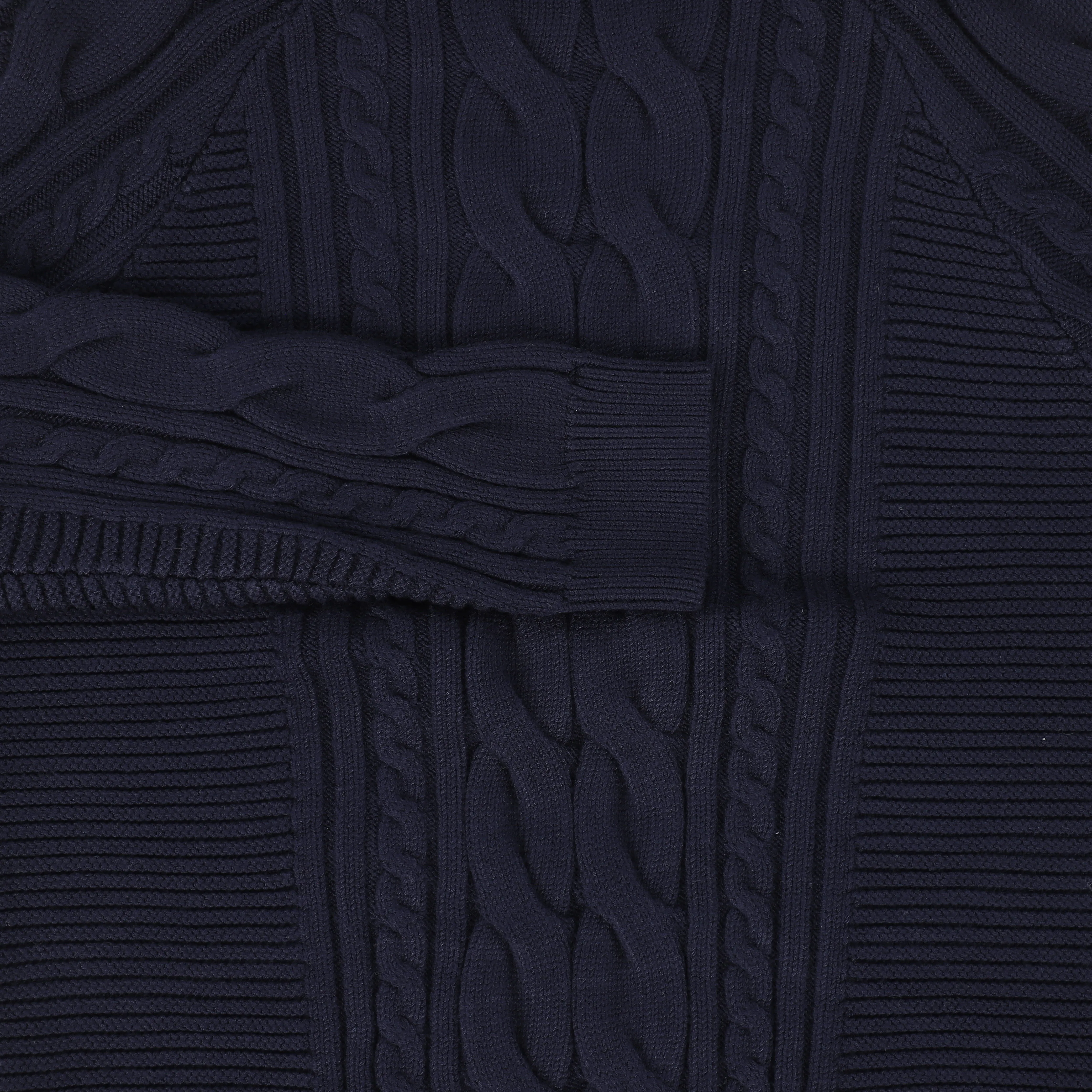 Bamboo Navy Braided Knit Mock Neck Sweater