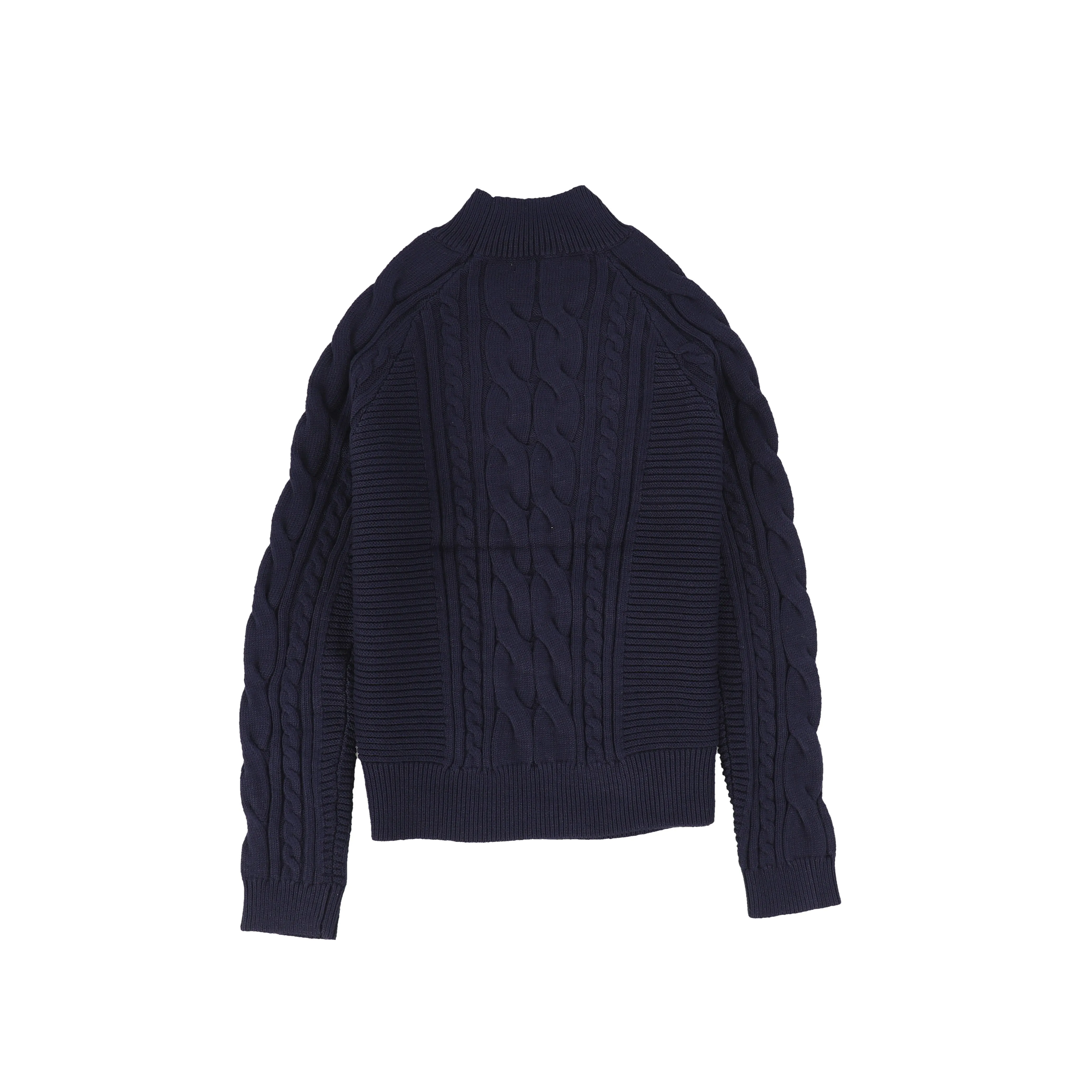 Bamboo Navy Braided Knit Mock Neck Sweater