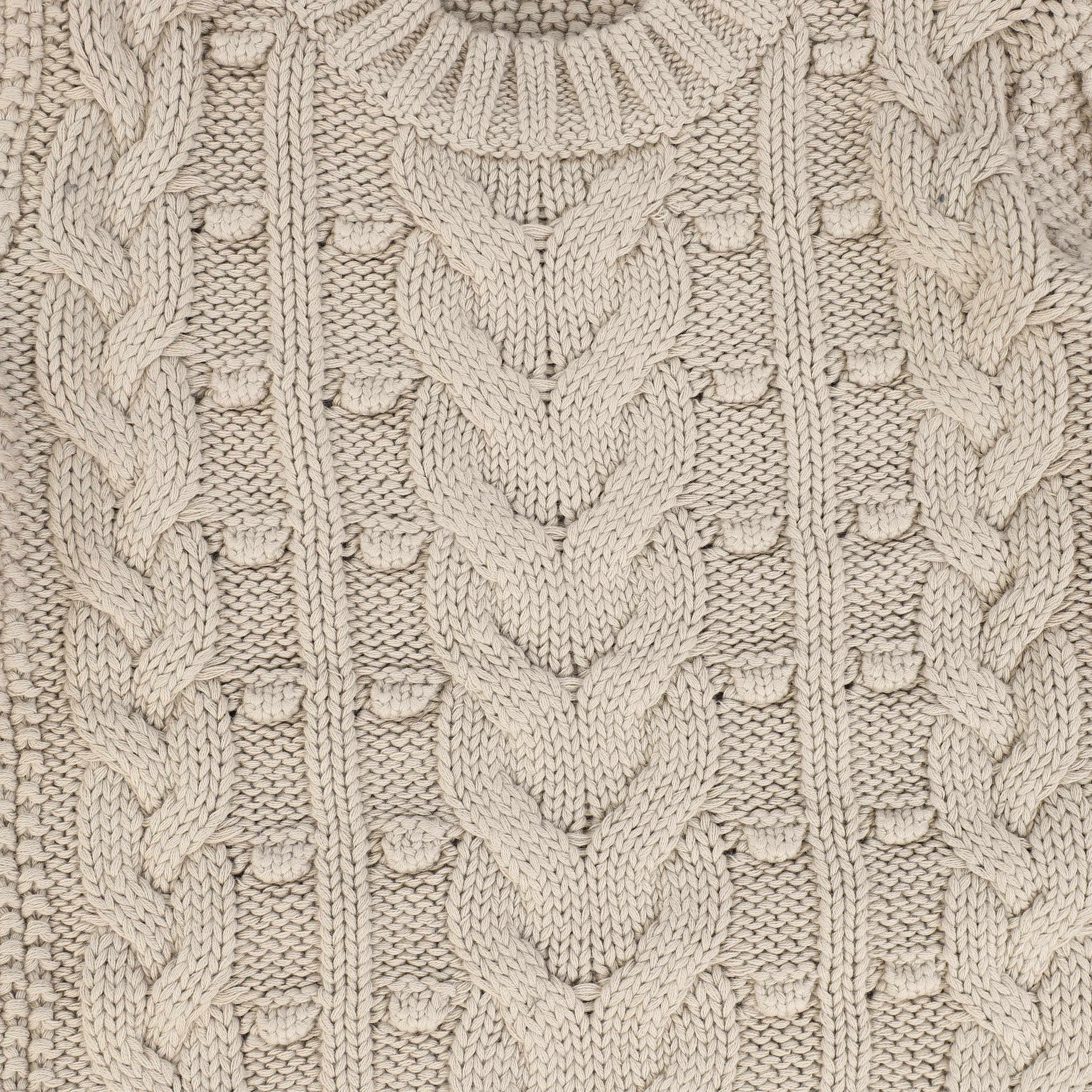 Bamboo Oatmeal Cable Knit Puff Sleeve Sweater