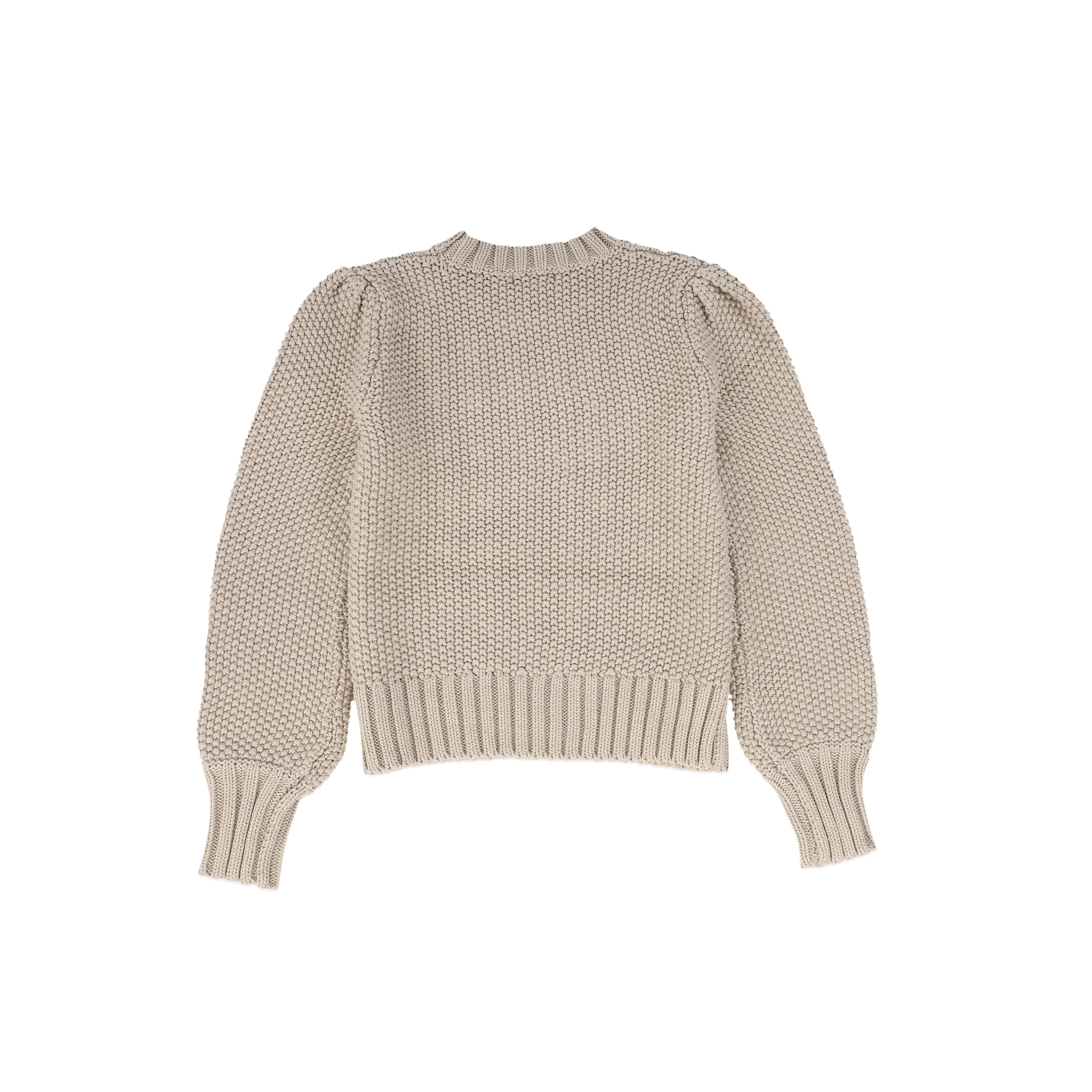 Bamboo Oatmeal Cable Knit Puff Sleeve Sweater