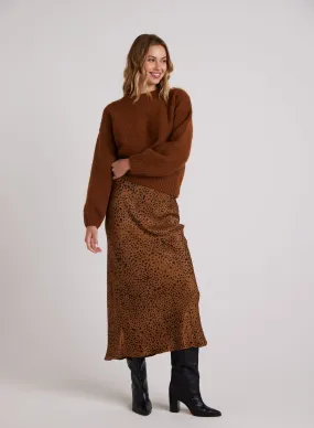 Bronzed Maple Bias-Cut Midi Skirt