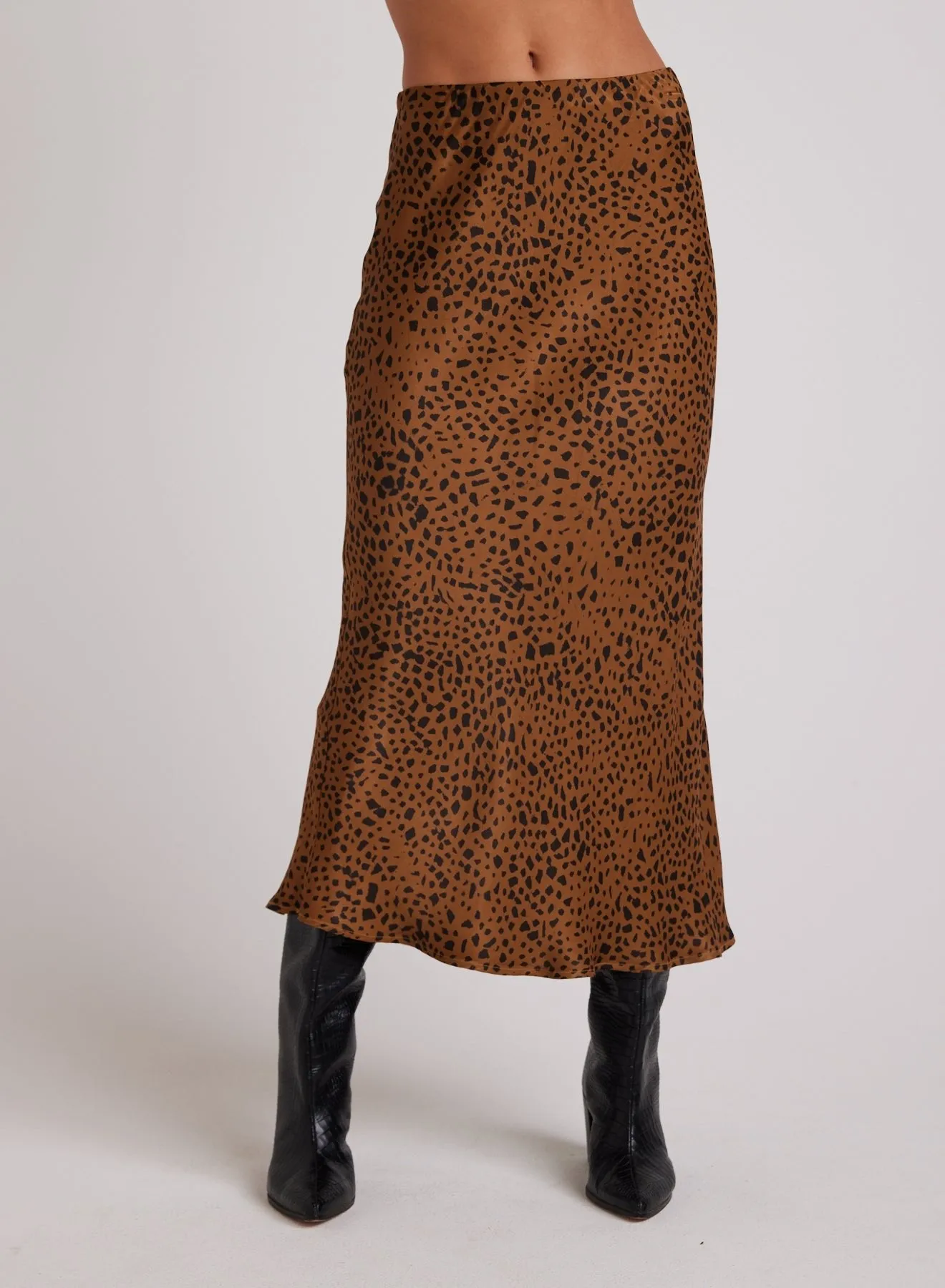 Bronzed Maple Bias-Cut Midi Skirt