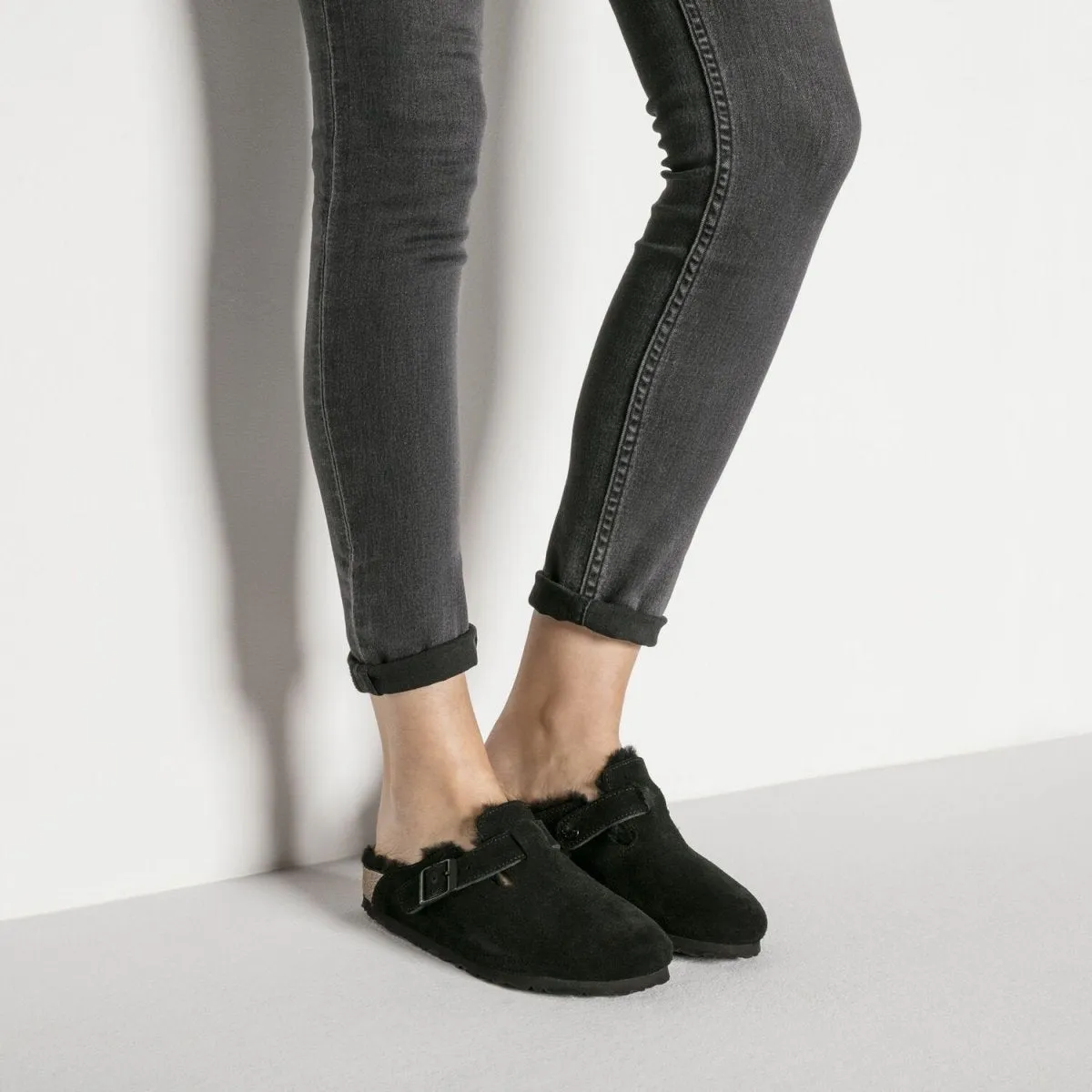 Birkenstock Women's Boston Black Suede/Shearling
