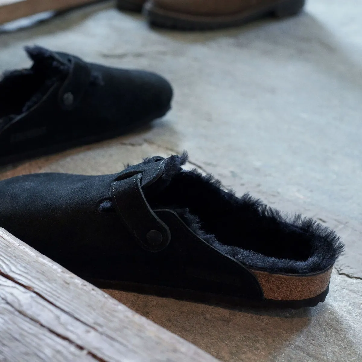 Birkenstock Women's Boston Black Suede/Shearling