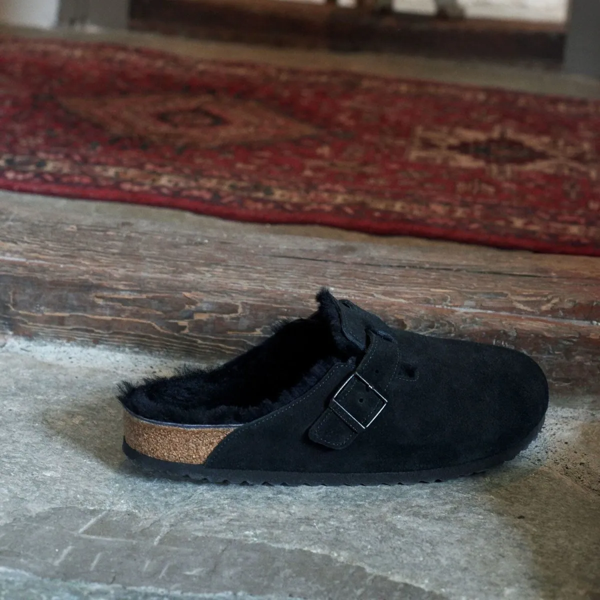 Birkenstock Women's Boston Black Suede/Shearling
