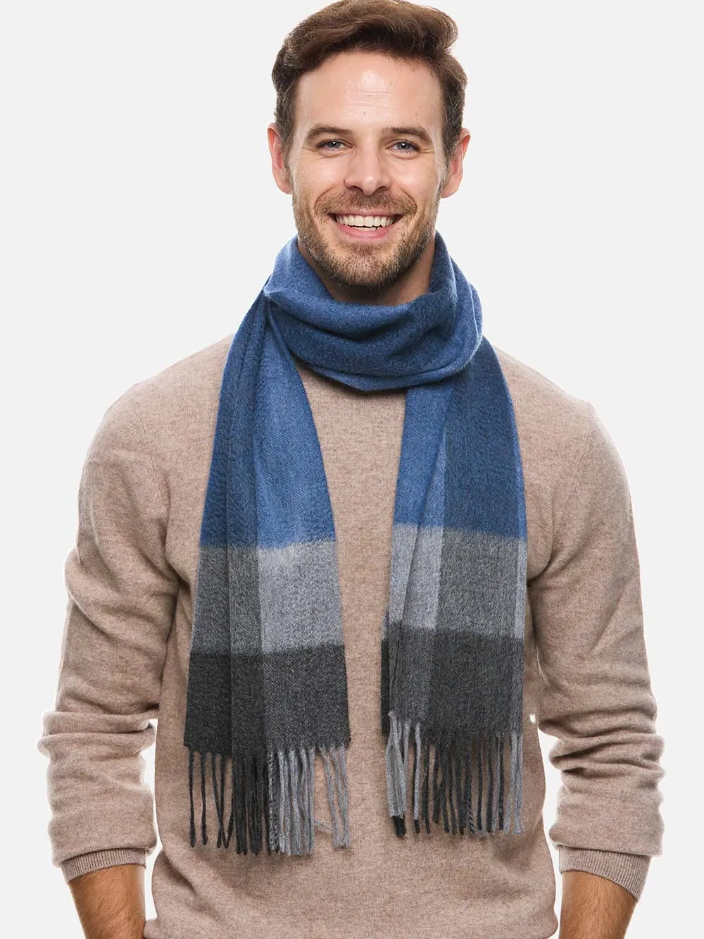 Blue Gray Basic Mens Cashmere Scarf