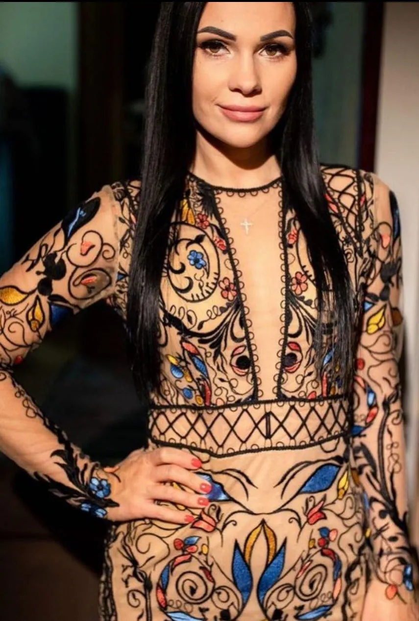 Boho Embellished Nude Effect Gown with Sleeves
