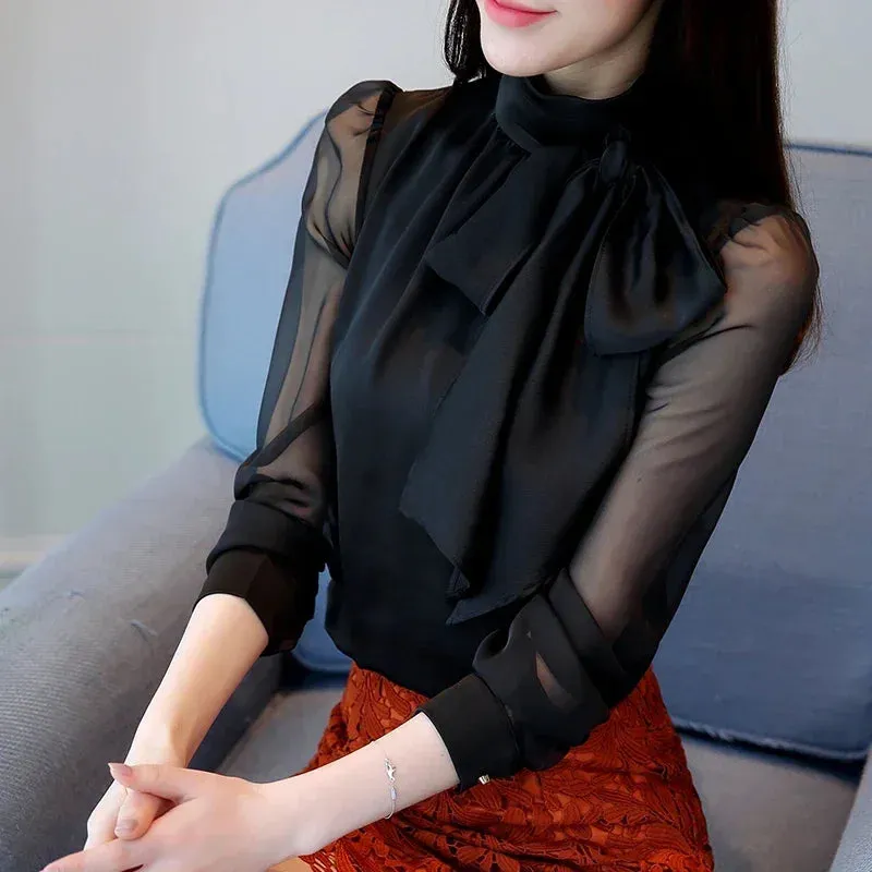 Bowtie Chiffon Turtleneck