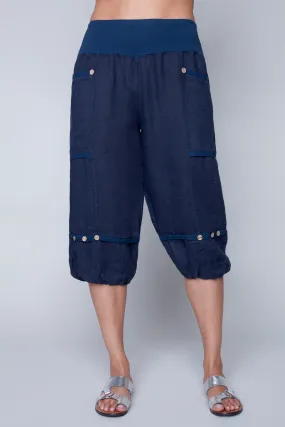 Carre Noir Italian Linen Harem Short -Navy