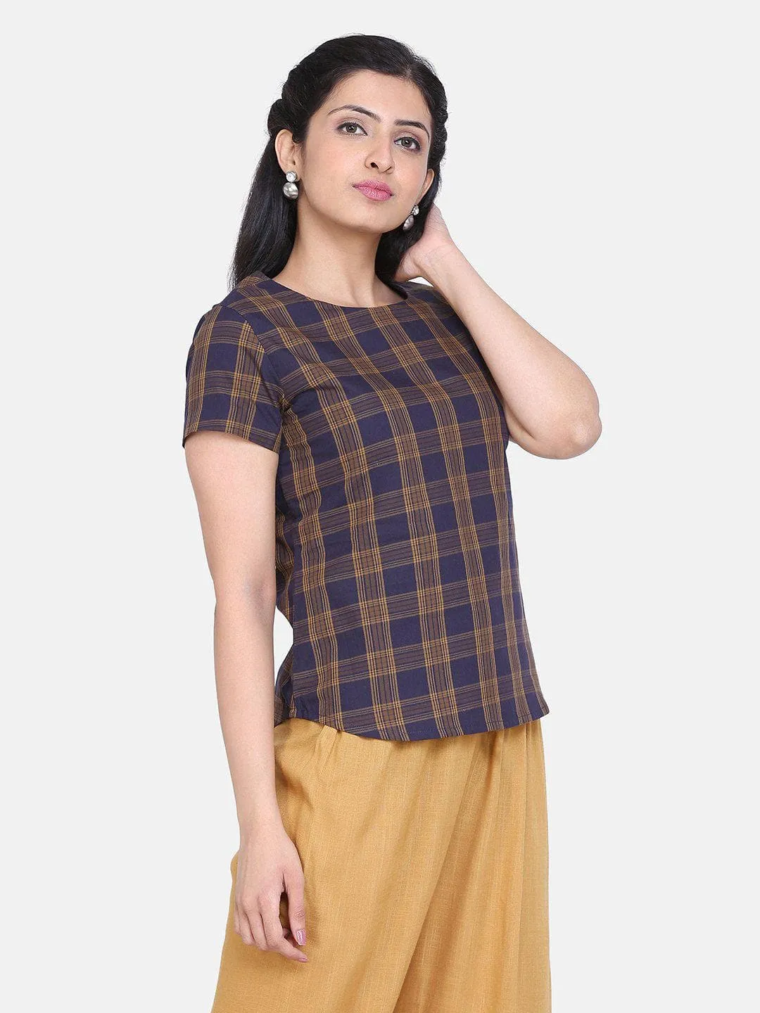 Check Cotton Top - Brown
