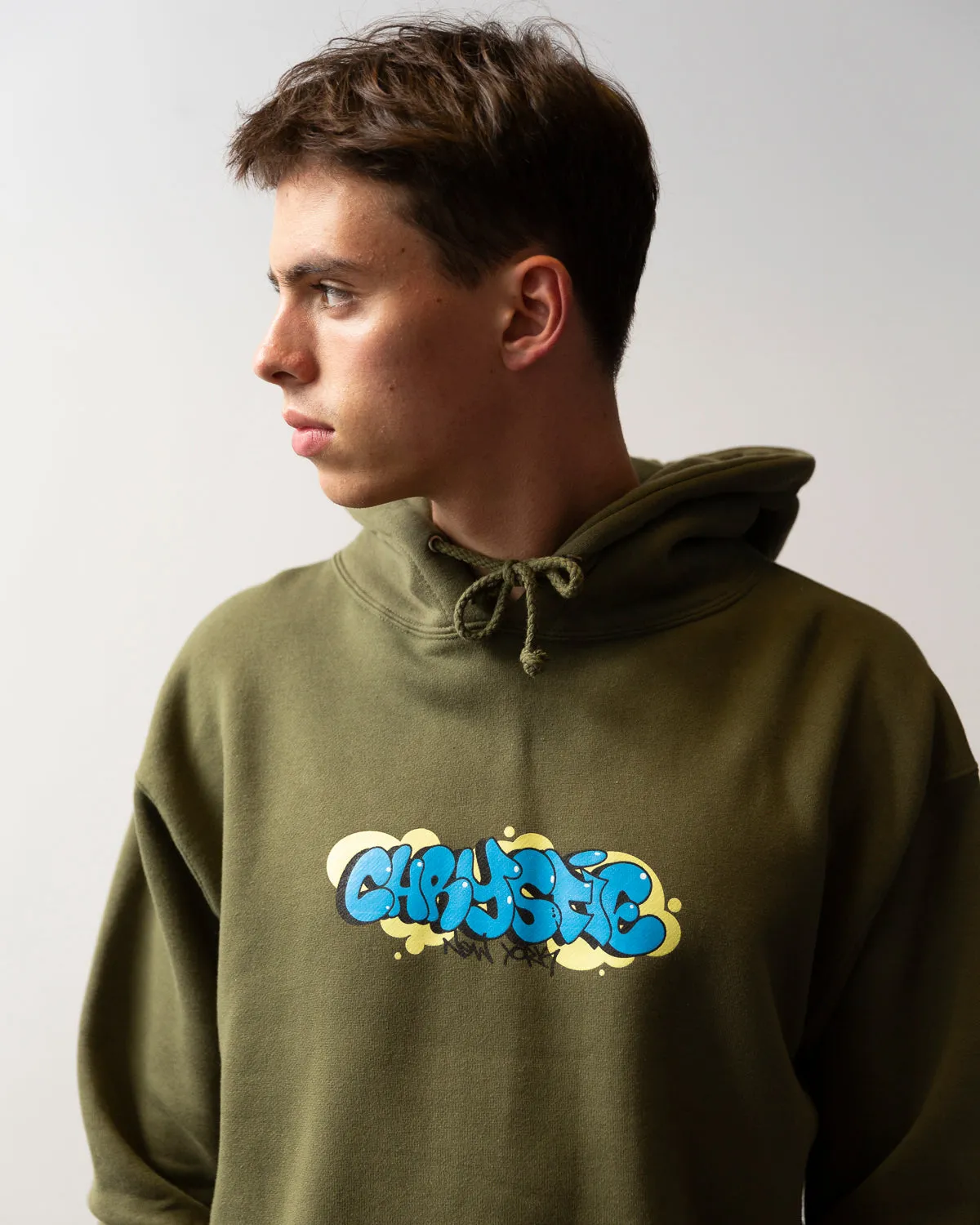 Chrystie NYC Bubble Graffiti Logo Hoodie - Army Green