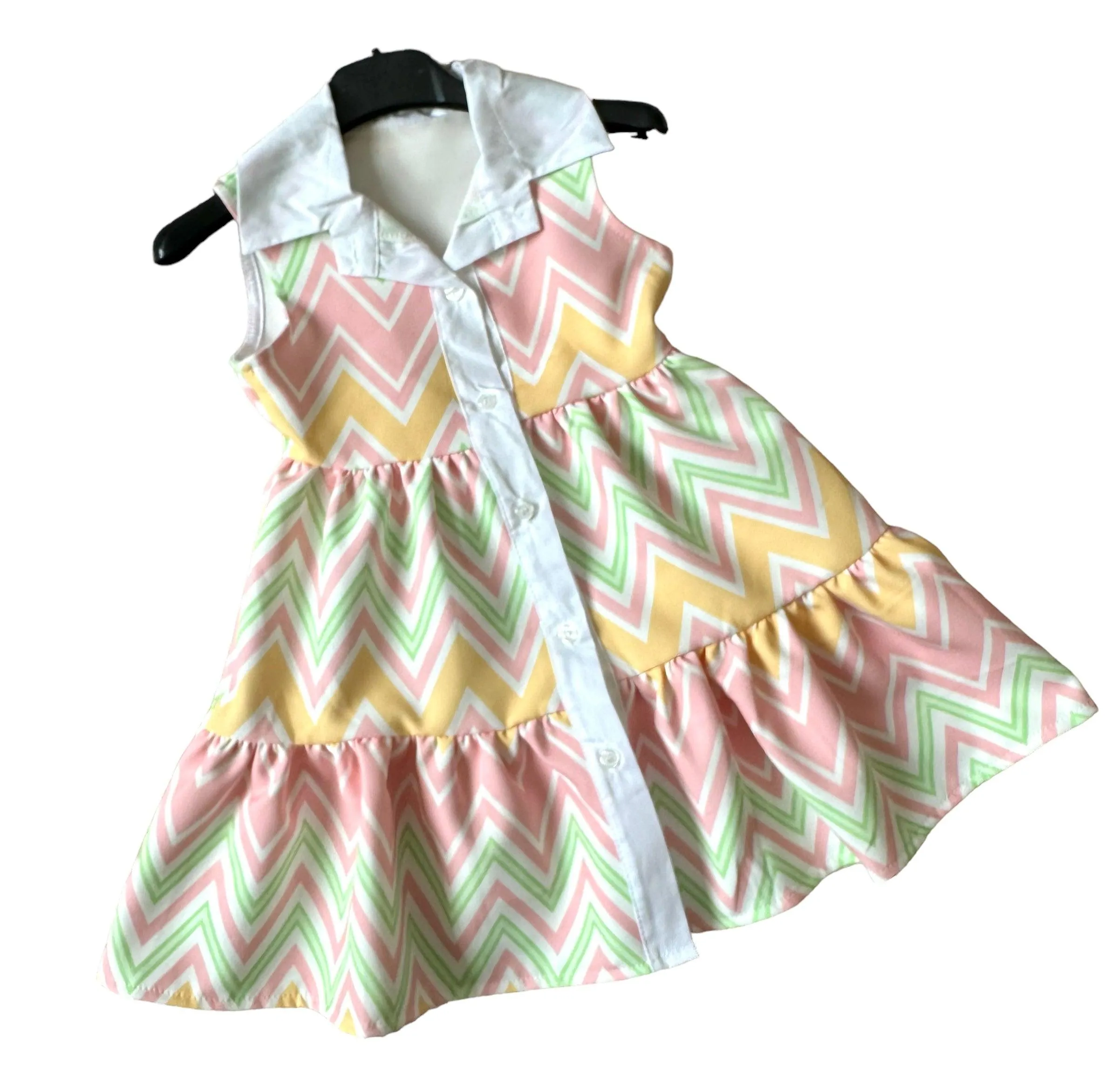 CLEARANCE SALE - Girls SS24 -  Zig Zag Multi Colour Yellow Summer Dress