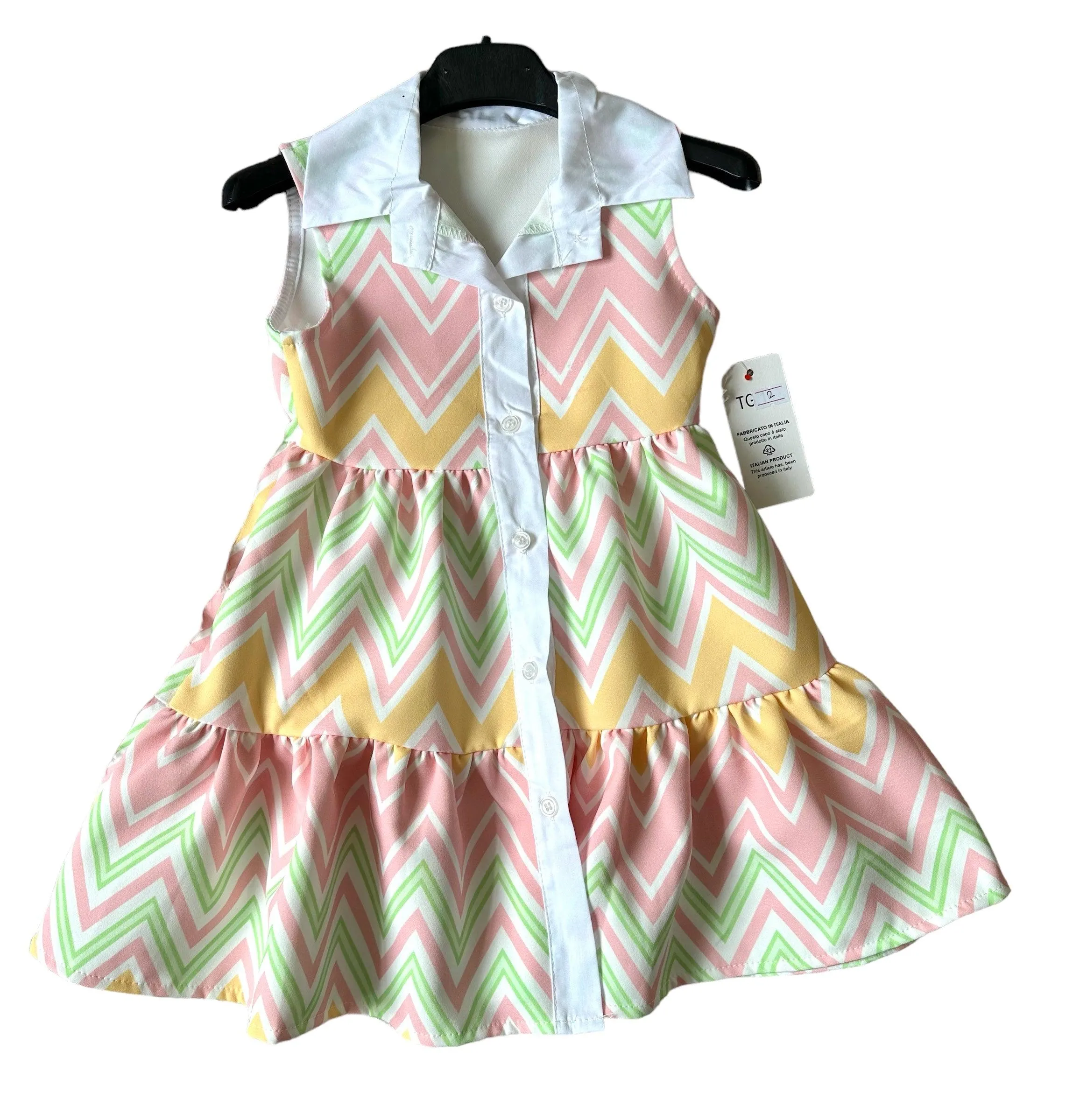 CLEARANCE SALE - Girls SS24 -  Zig Zag Multi Colour Yellow Summer Dress
