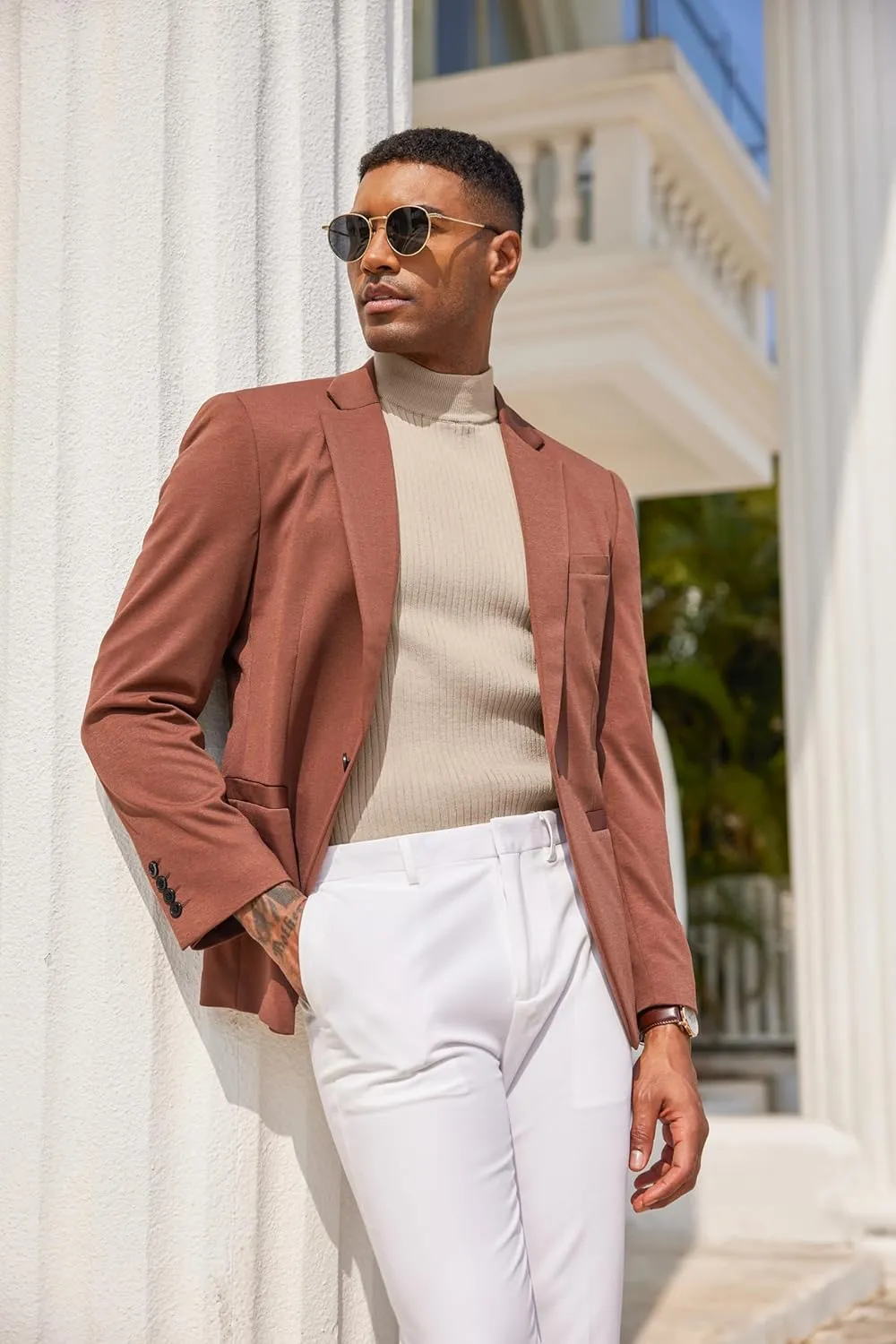 COOFANDY Men's Mock Turtleneck Sweater Short Sleeve Casual Basic Tops Ribbed Knit Pullover Solid Tee
