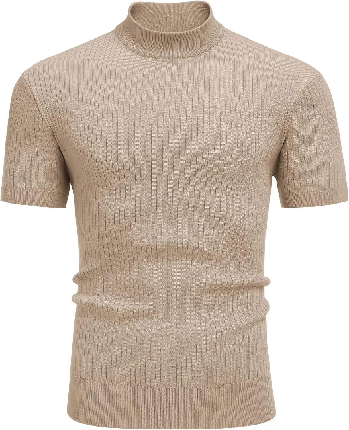 COOFANDY Men's Mock Turtleneck Sweater Short Sleeve Casual Basic Tops Ribbed Knit Pullover Solid Tee