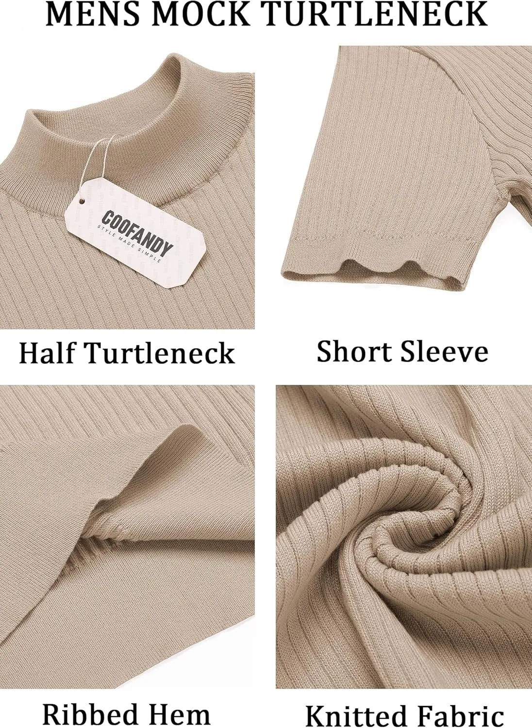 COOFANDY Men's Mock Turtleneck Sweater Short Sleeve Casual Basic Tops Ribbed Knit Pullover Solid Tee