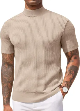 COOFANDY Men's Mock Turtleneck Sweater Short Sleeve Casual Basic Tops Ribbed Knit Pullover Solid Tee