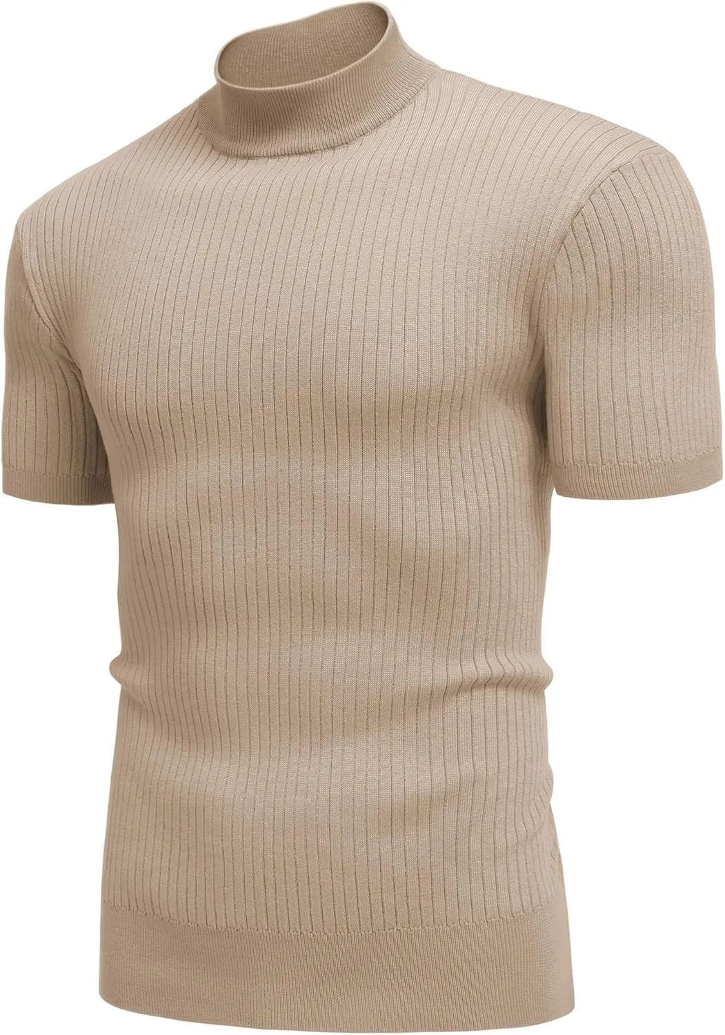 COOFANDY Men's Mock Turtleneck Sweater Short Sleeve Casual Basic Tops Ribbed Knit Pullover Solid Tee