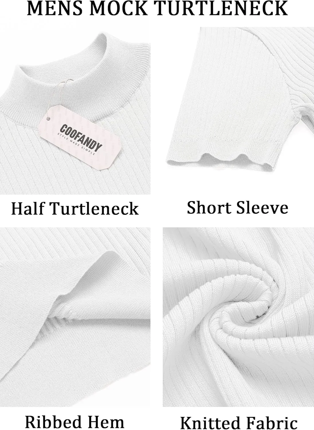 COOFANDY Men's Mock Turtleneck Sweater Short Sleeve Casual Basic Tops Ribbed Knit Pullover Solid Tee