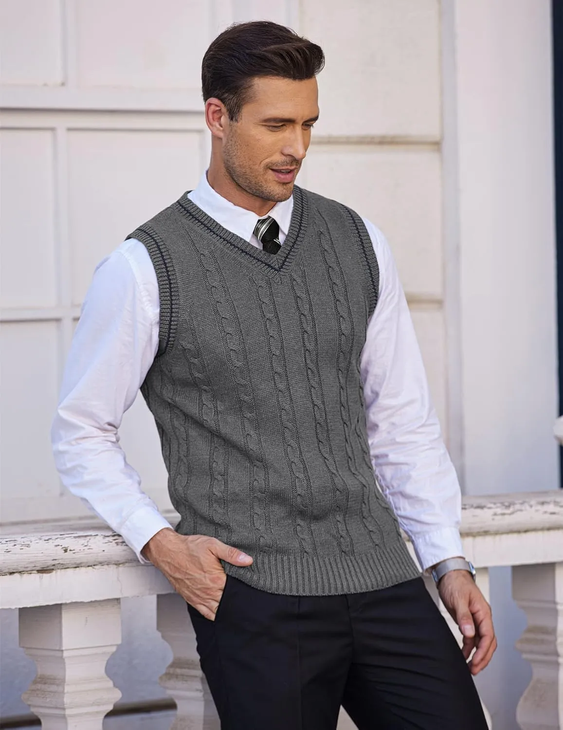 COOFANDY Men's Sweater Vest V Neck Slim Fit Casual Sleeveless Twisted Knitted Pullover Sweater