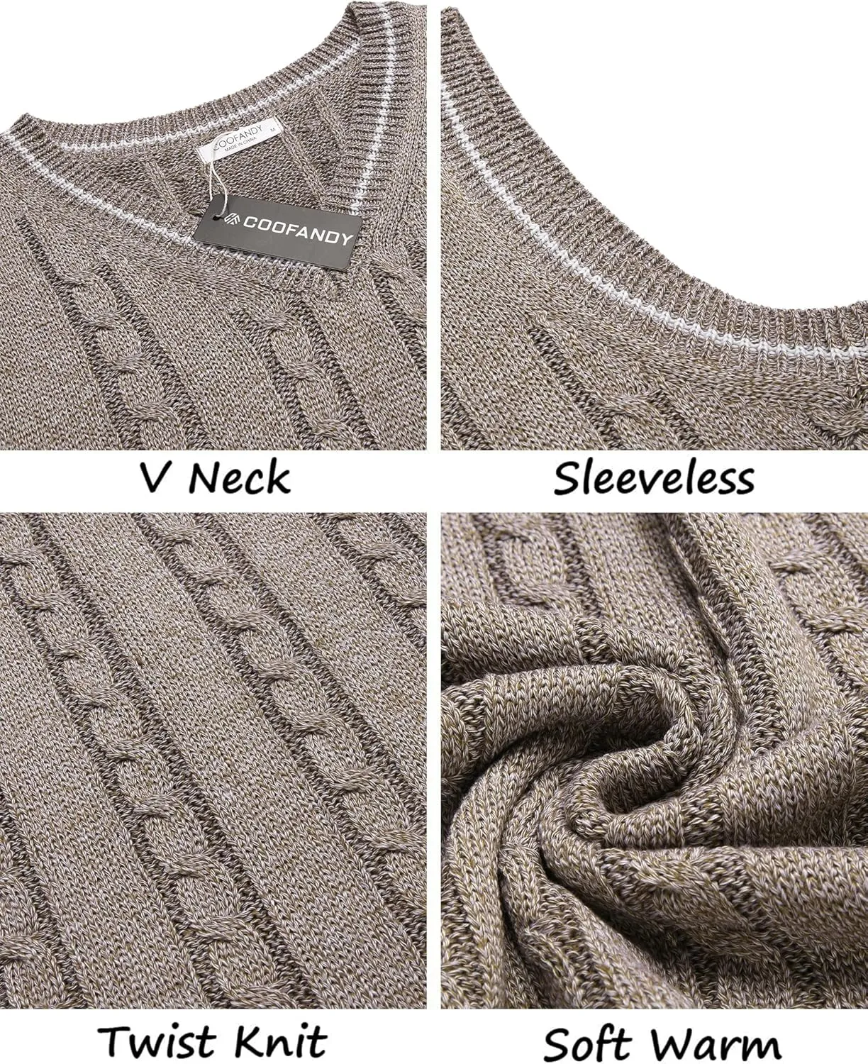 COOFANDY Men's Sweater Vest V Neck Slim Fit Casual Sleeveless Twisted Knitted Pullover Sweater