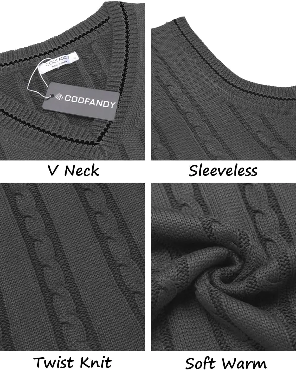 COOFANDY Men's Sweater Vest V Neck Slim Fit Casual Sleeveless Twisted Knitted Pullover Sweater