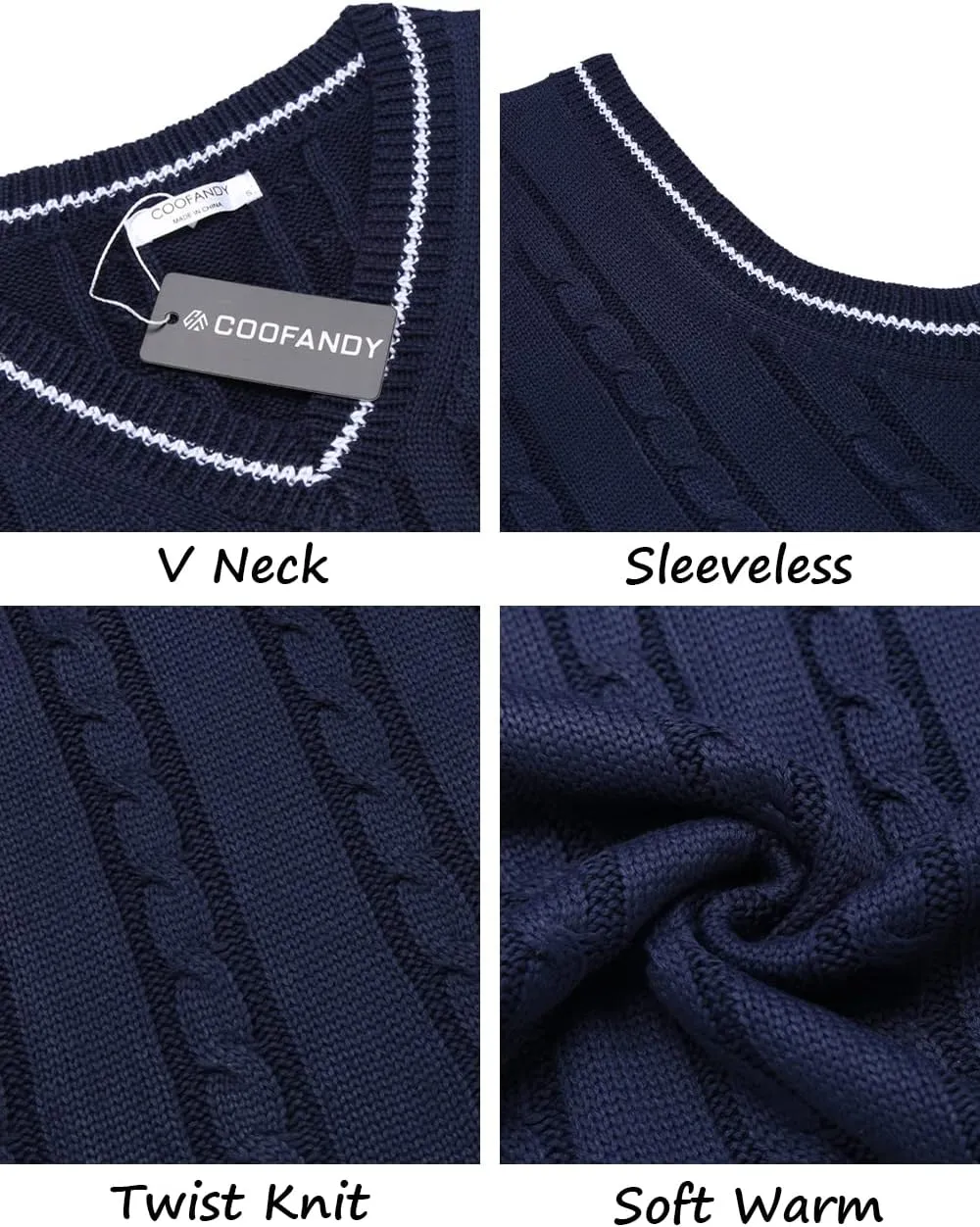 COOFANDY Men's Sweater Vest V Neck Slim Fit Casual Sleeveless Twisted Knitted Pullover Sweater