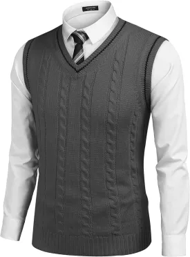 COOFANDY Men's Sweater Vest V Neck Slim Fit Casual Sleeveless Twisted Knitted Pullover Sweater