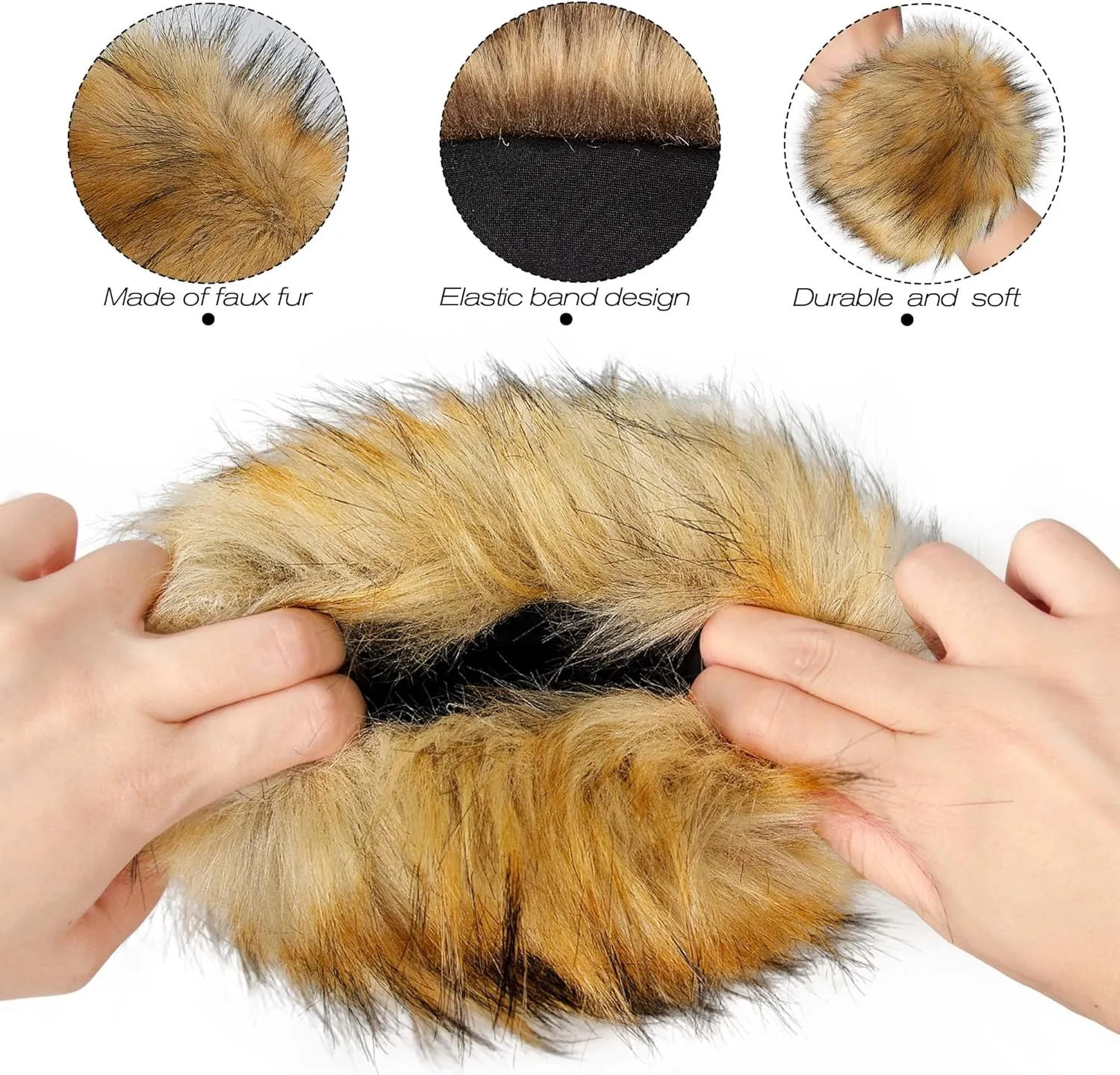 Dikoaina Faux Fur Wrist Cuffs- Winter Furry Bands Fox Fur Wrist Warmer,Arm Warmer, Leg Warmer, One Pair