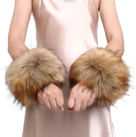 Dikoaina Faux Fur Wrist Cuffs- Winter Furry Bands Fox Fur Wrist Warmer,Arm Warmer, Leg Warmer, One Pair