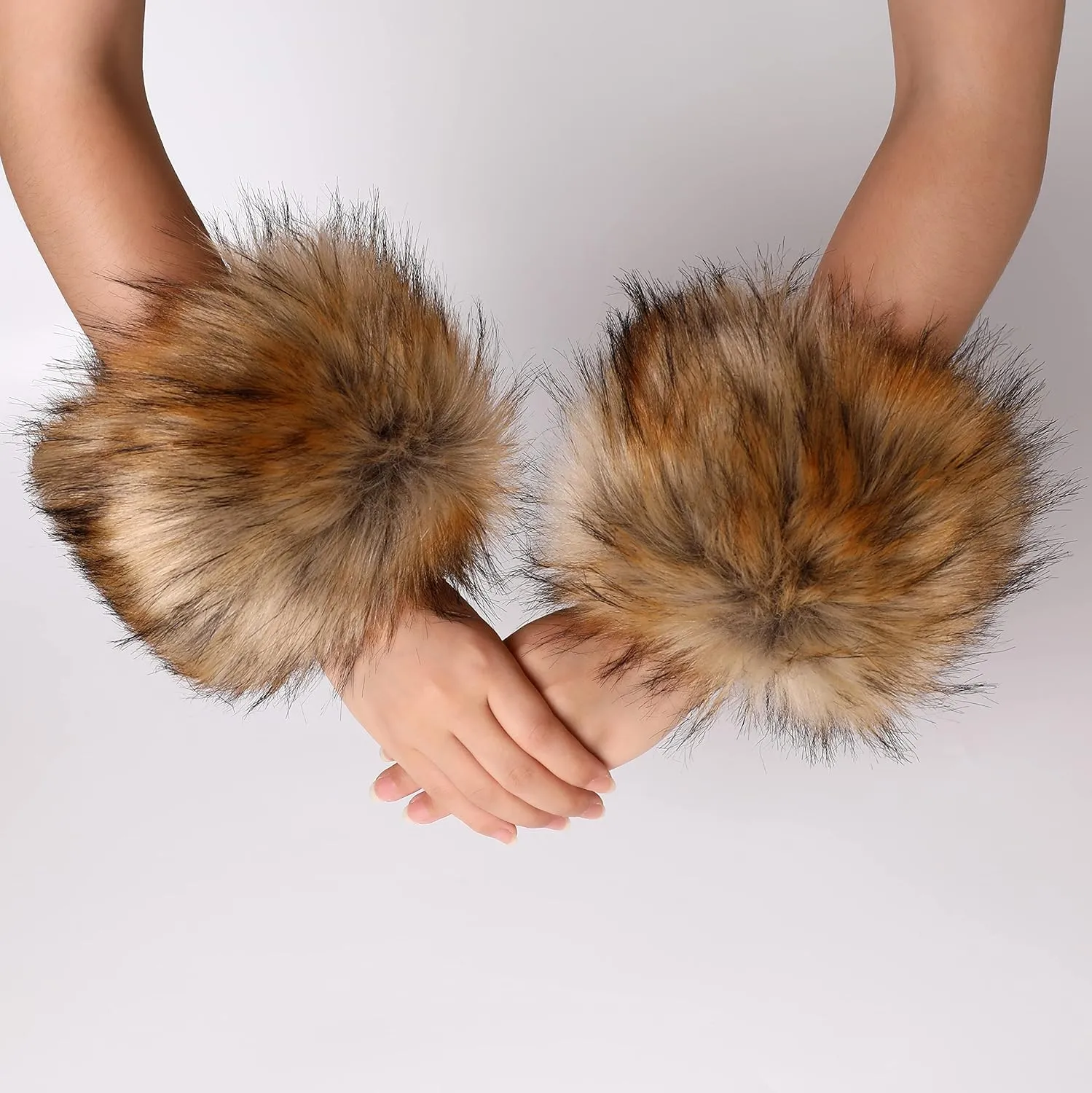 Dikoaina Faux Fur Wrist Cuffs- Winter Furry Bands Fox Fur Wrist Warmer,Arm Warmer, Leg Warmer, One Pair