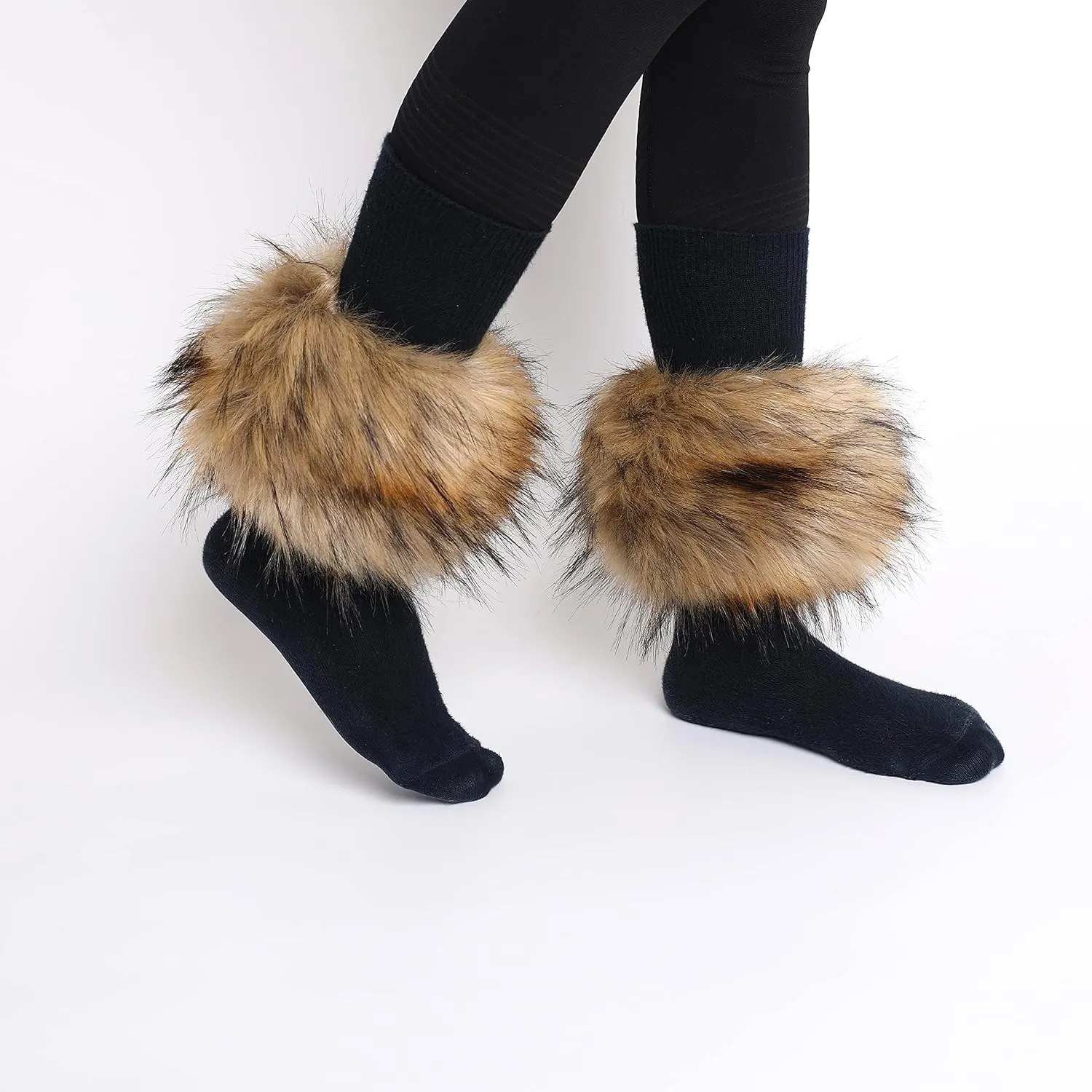 Dikoaina Faux Fur Wrist Cuffs- Winter Furry Bands Fox Fur Wrist Warmer,Arm Warmer, Leg Warmer, One Pair