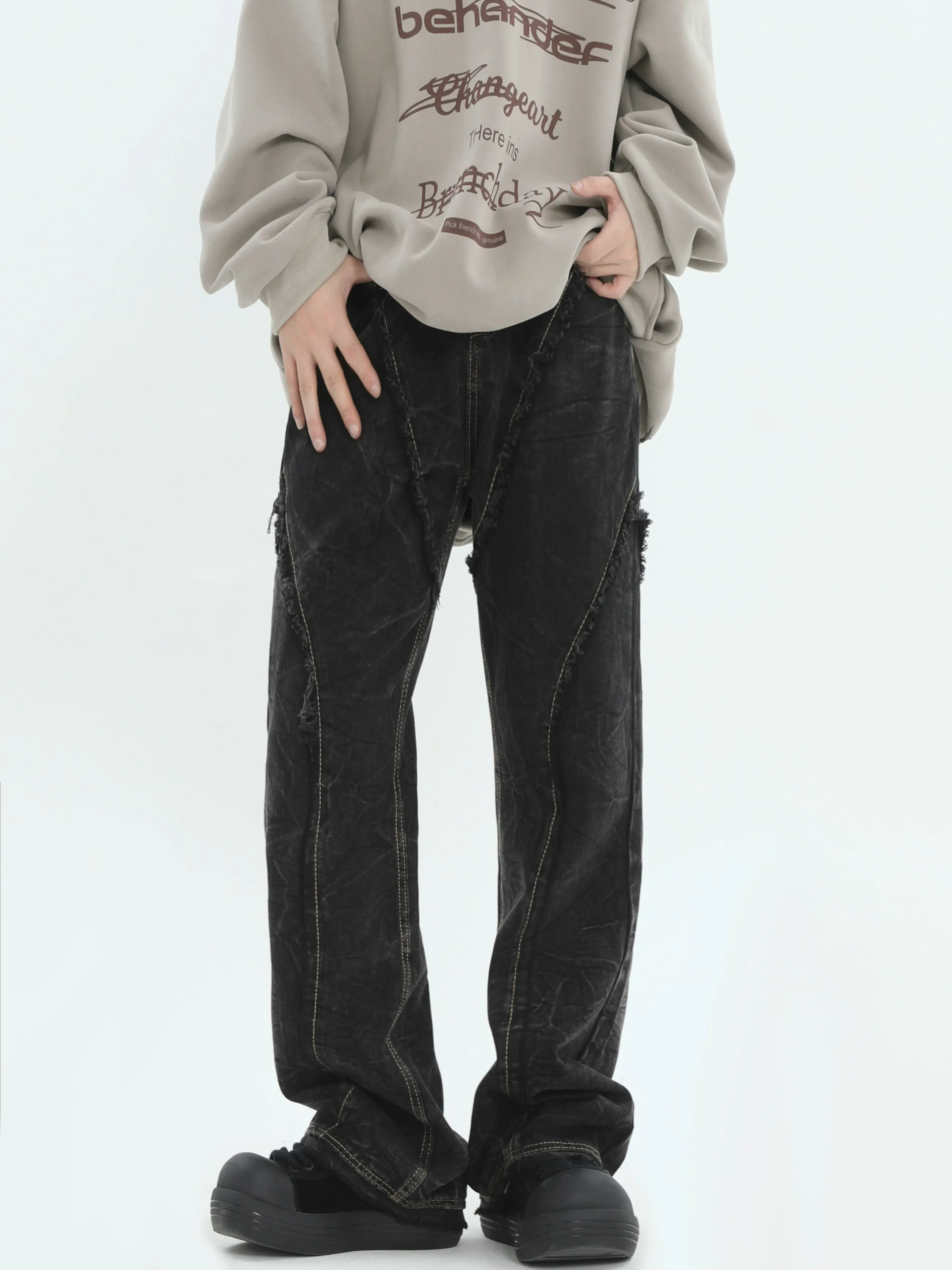 Distressed Crinkle Texture Wide Leg Pants