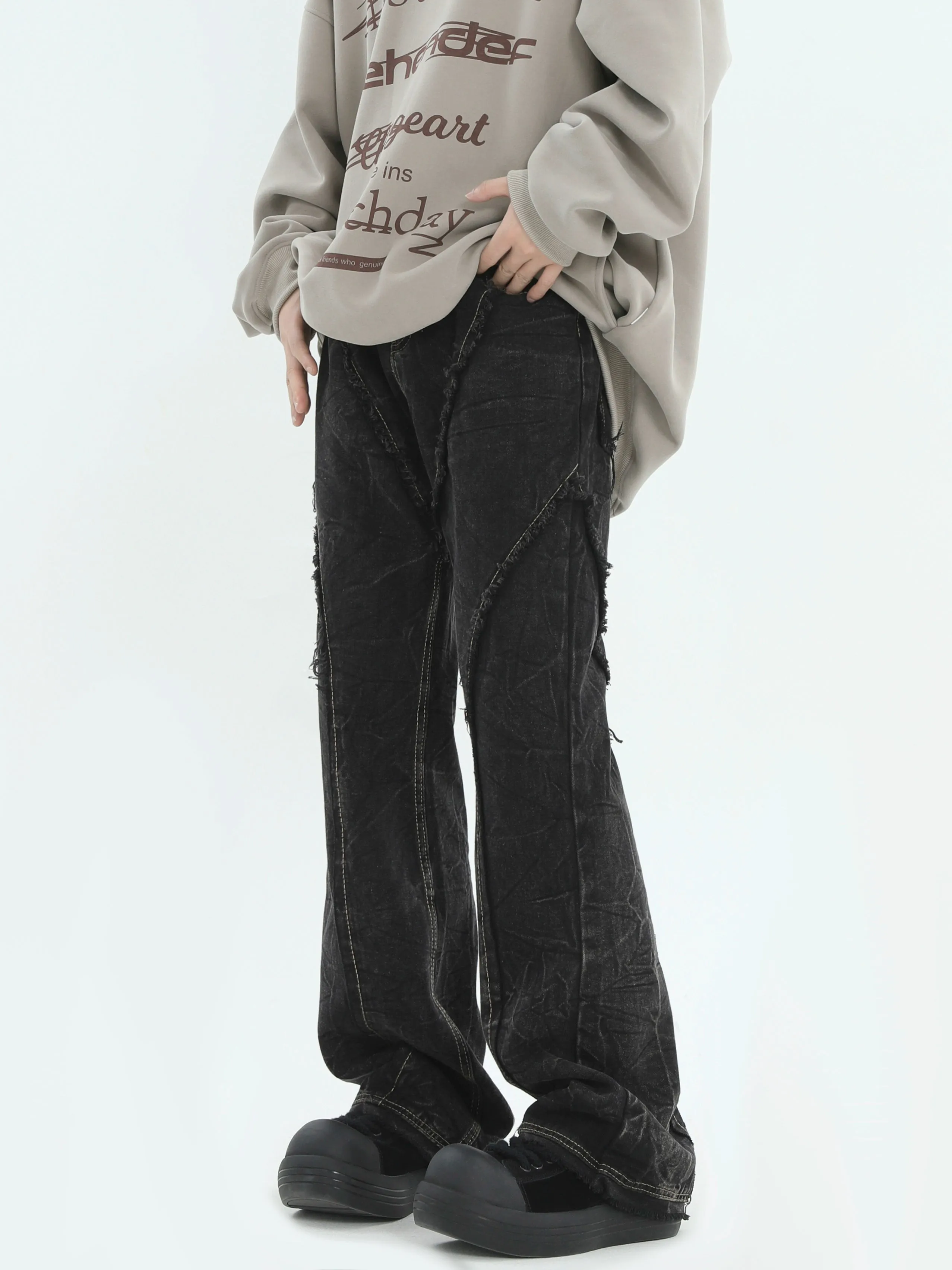 Distressed Crinkle Texture Wide Leg Pants