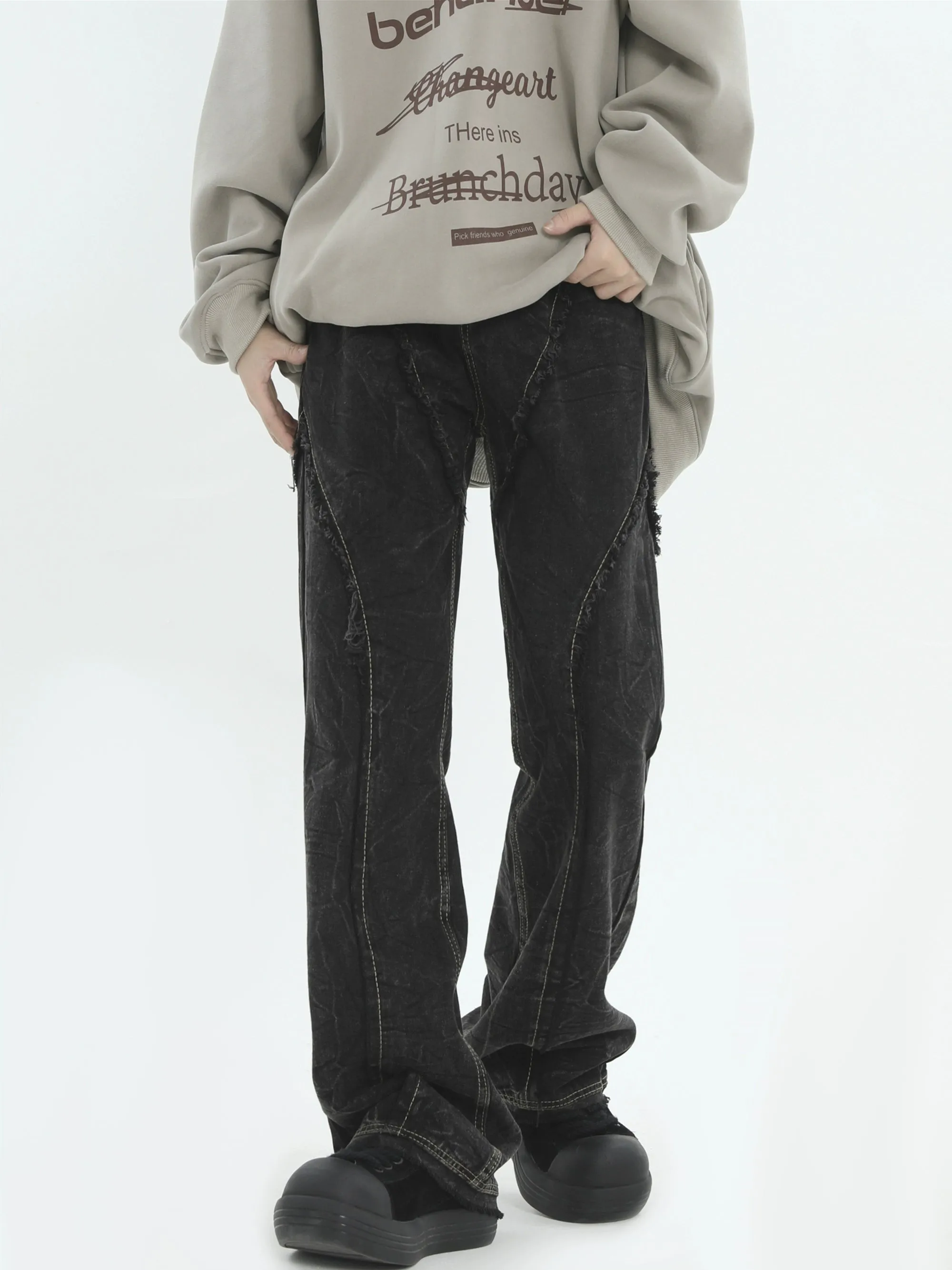 Distressed Crinkle Texture Wide Leg Pants