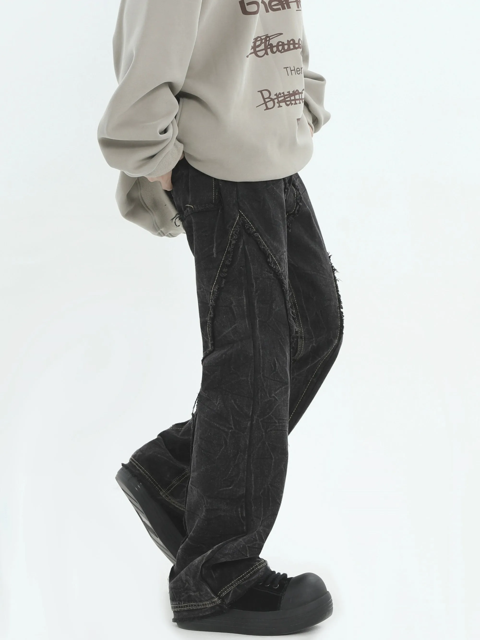 Distressed Crinkle Texture Wide Leg Pants