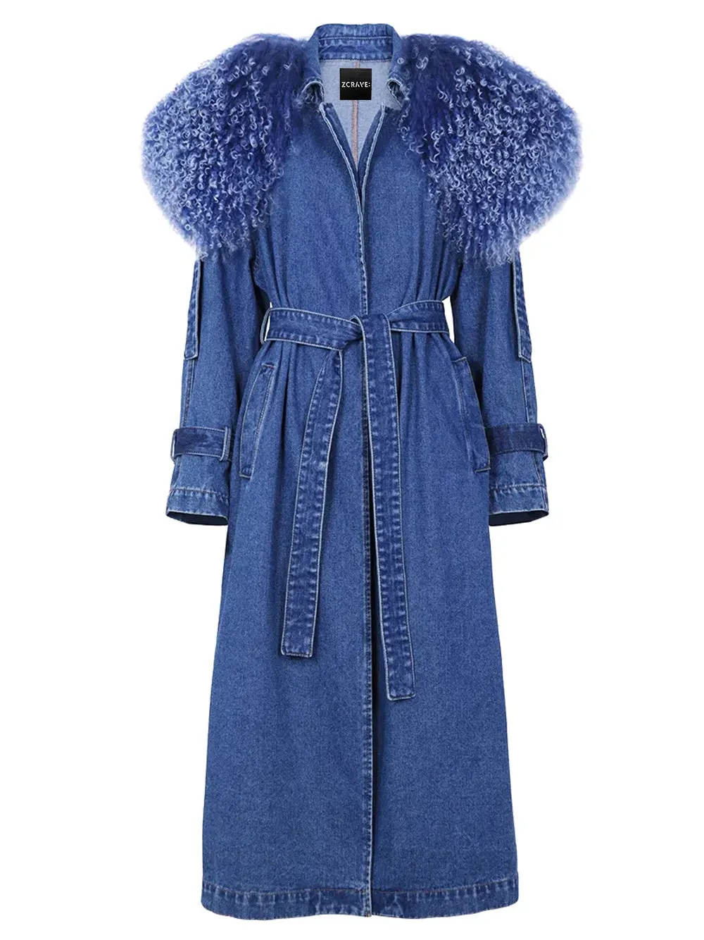 DUVE Fluffy Faux Fur Denim Coat in Blue