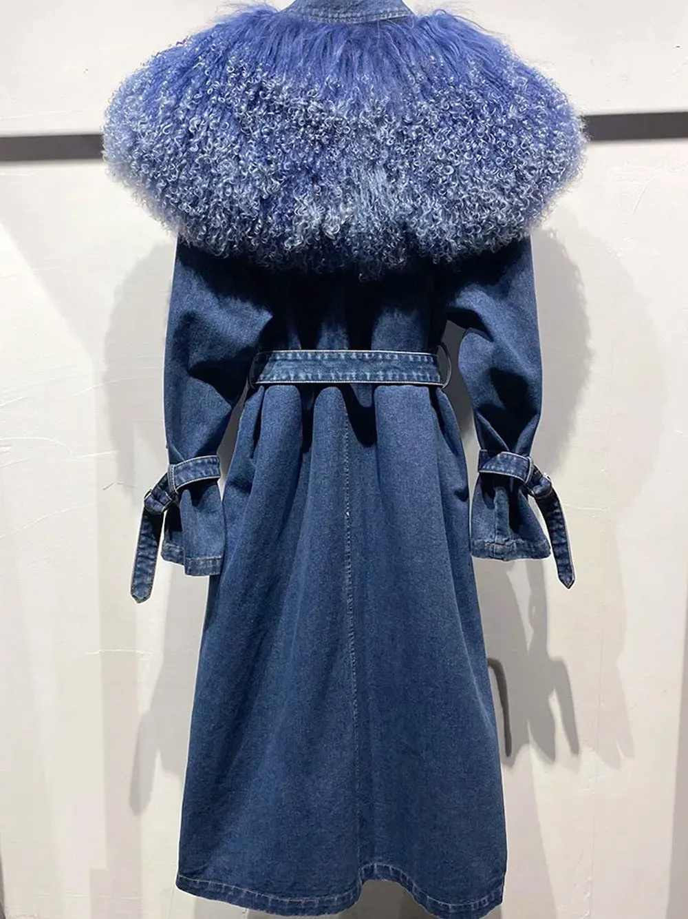 DUVE Fluffy Faux Fur Denim Coat in Blue