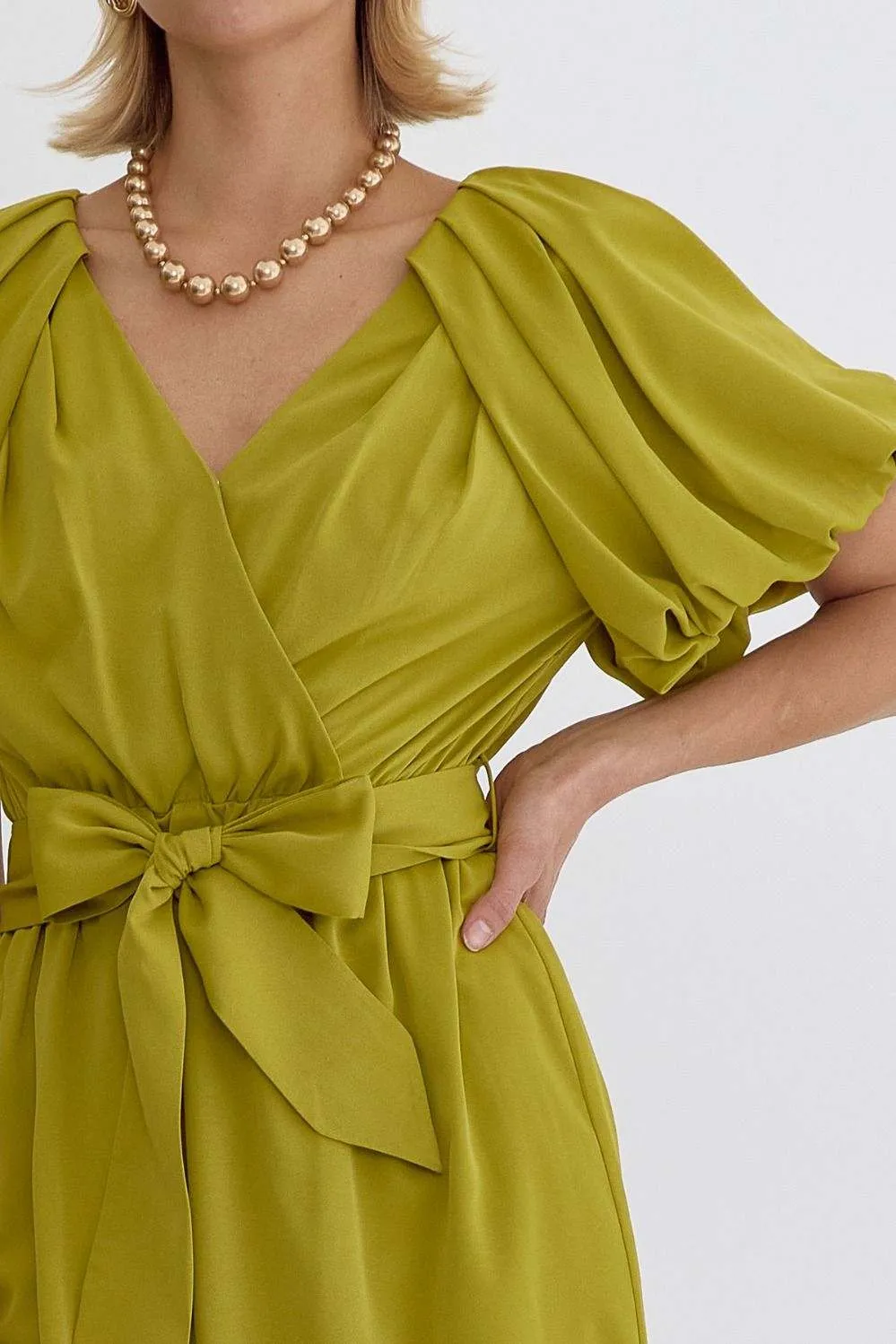 Emily V-neck puff sleeve midi dress