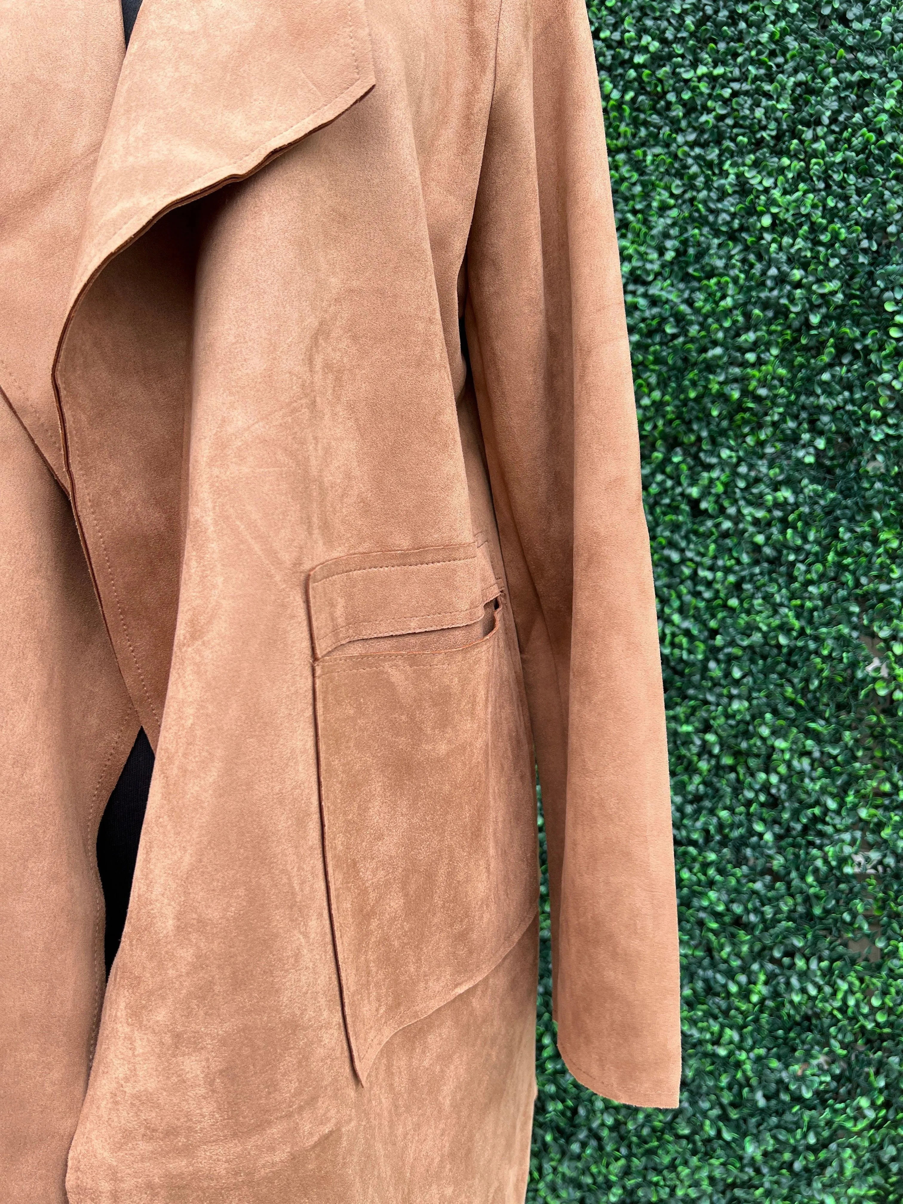 Faux Suede Long Open Jacket