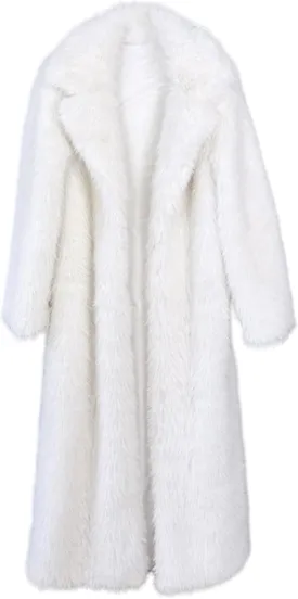Fluffy Faux Fur Long Overcoat,Warm Outwear Parka Long Coat with Sleeves